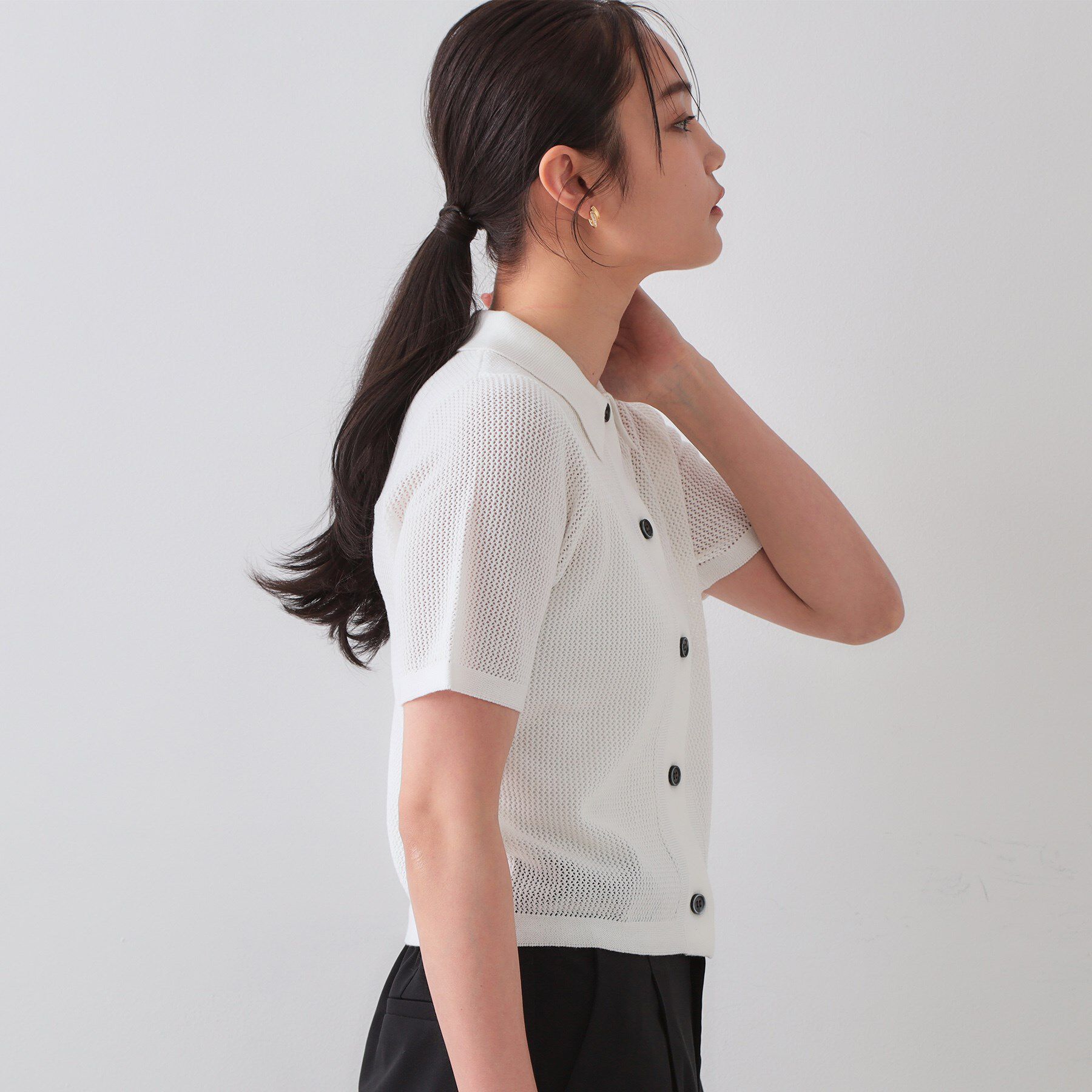 OPAQUE.CLIP「《CLASSY掲載》透かし編みポロニット【洗濯機洗い可】」|ニット・セーター|