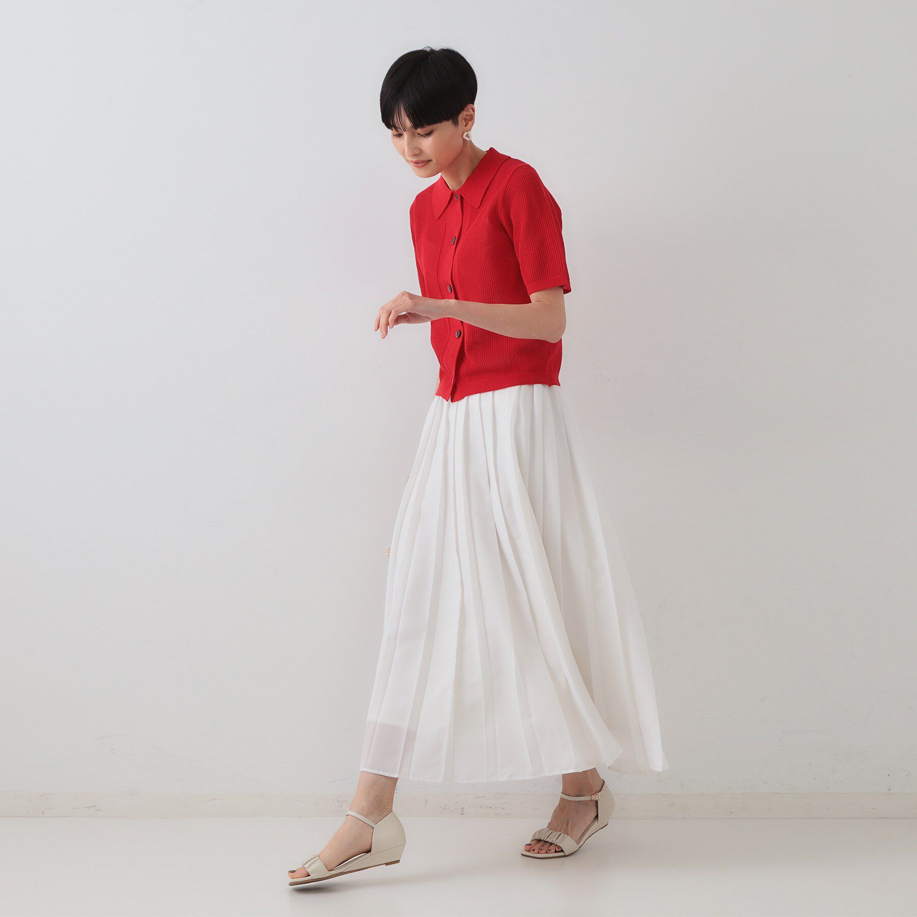 OPAQUE.CLIP「《CLASSY掲載》透かし編みポロニット【洗濯機洗い可】」|ニット・セーター|