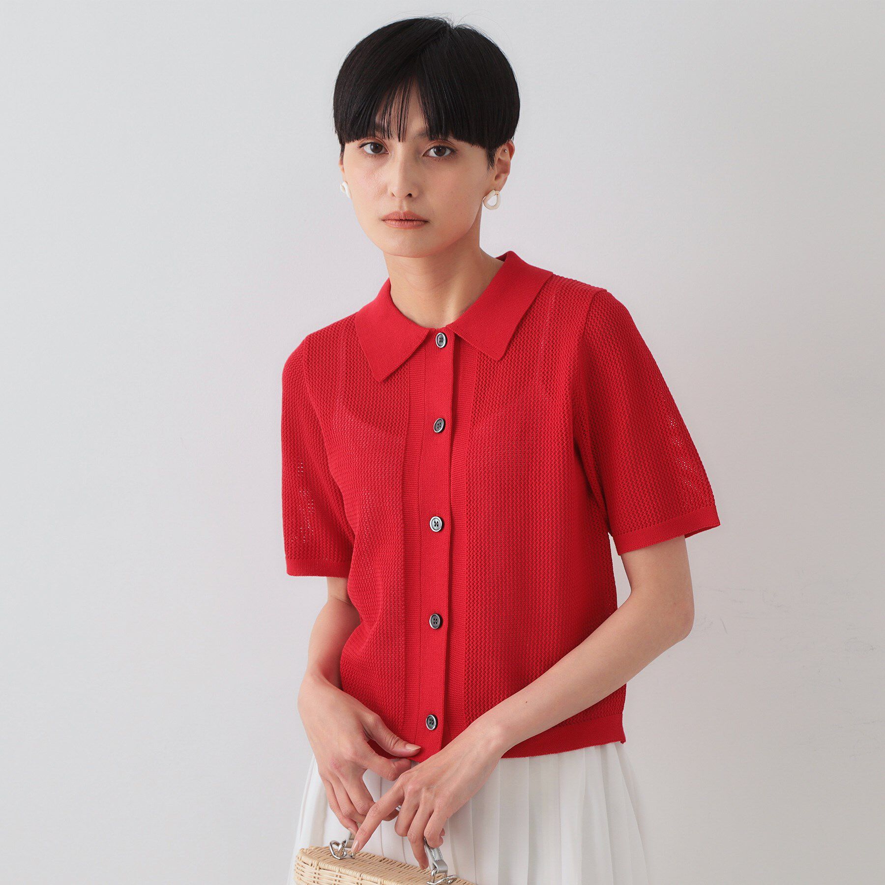 OPAQUE.CLIP「《CLASSY掲載》透かし編みポロニット【洗濯機洗い可】」|ニット・セーター|