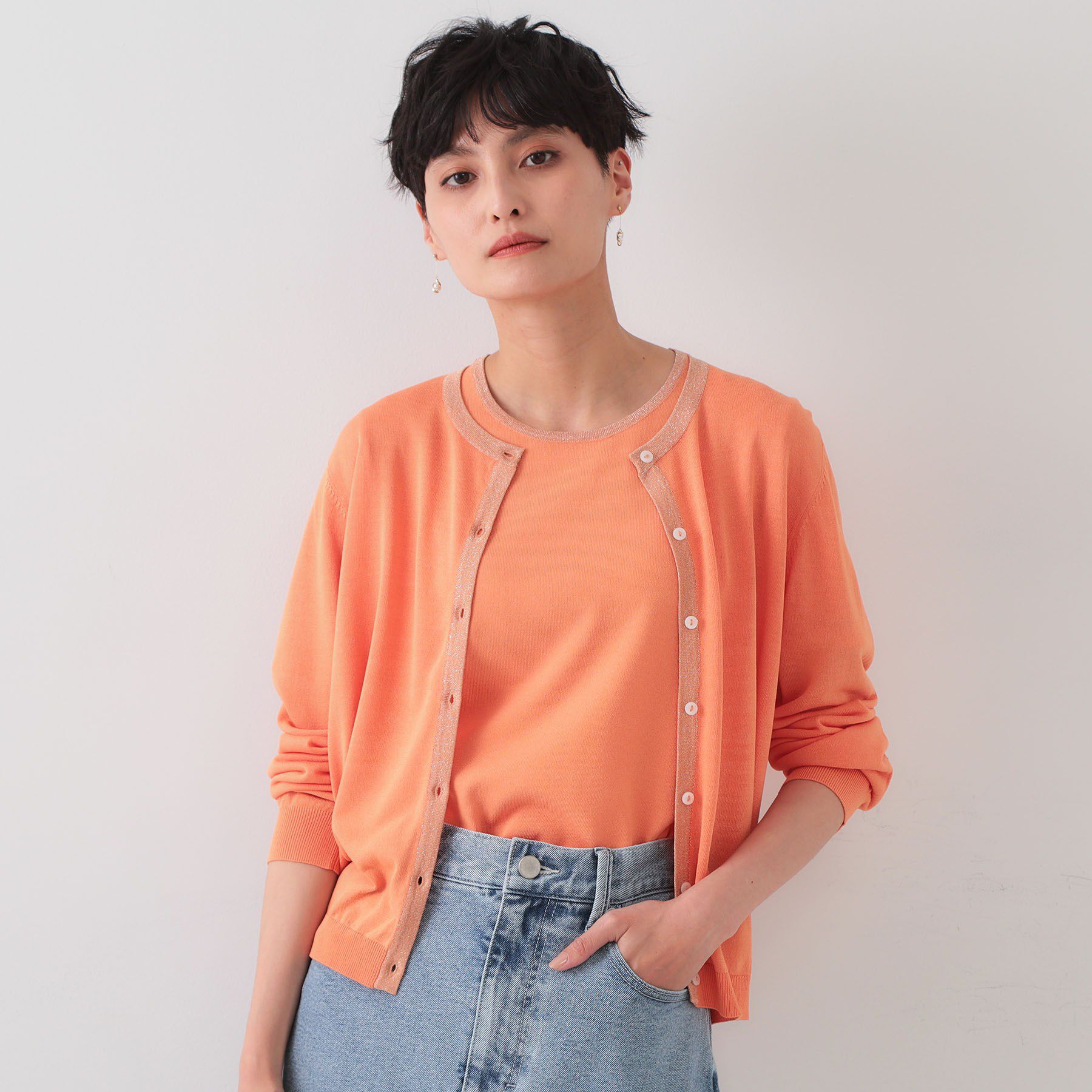 OPAQUE.CLIP「配色ラメニットカーディガン/アンサンブル対応【洗濯機洗い可/抗ピル】」|カーディガン|