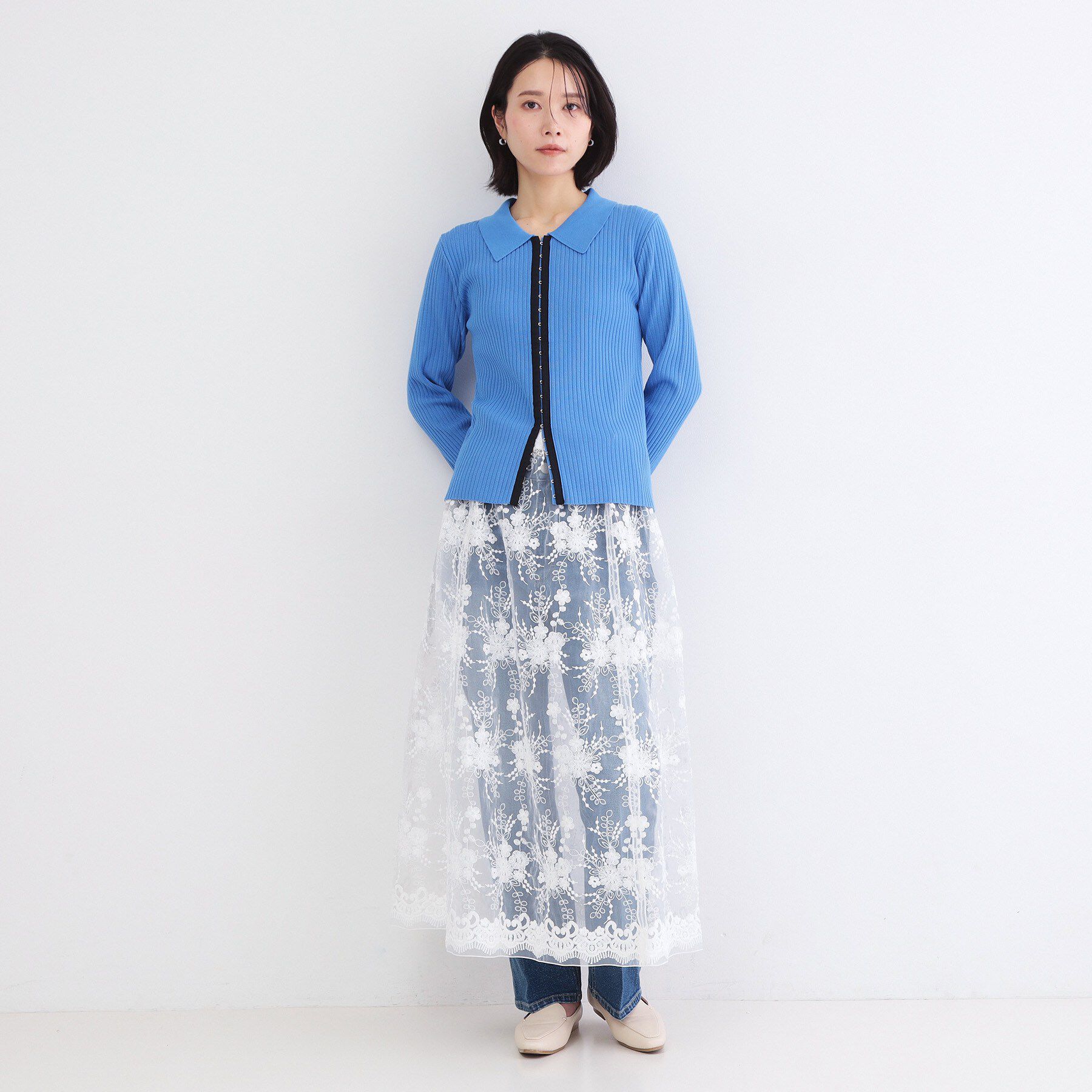 OPAQUE.CLIP「シアーレース刺繍レイヤードスカート【洗濯機OK】」|スカート|