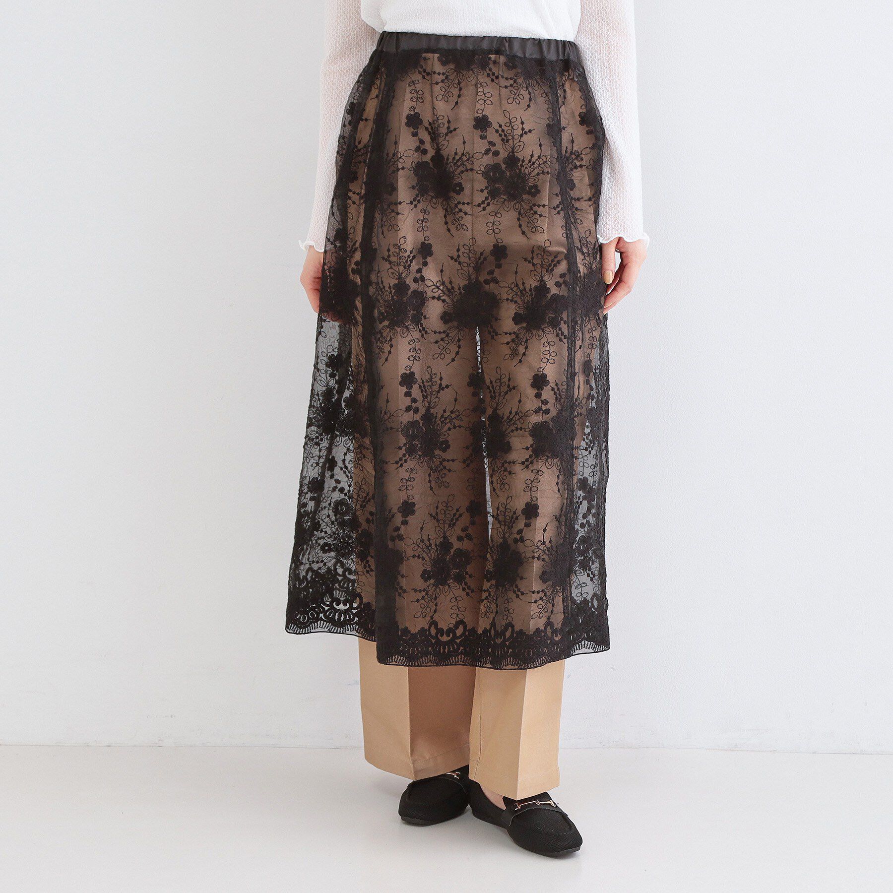 OPAQUE.CLIP「シアーレース刺繍レイヤードスカート【洗濯機OK】」|スカート|