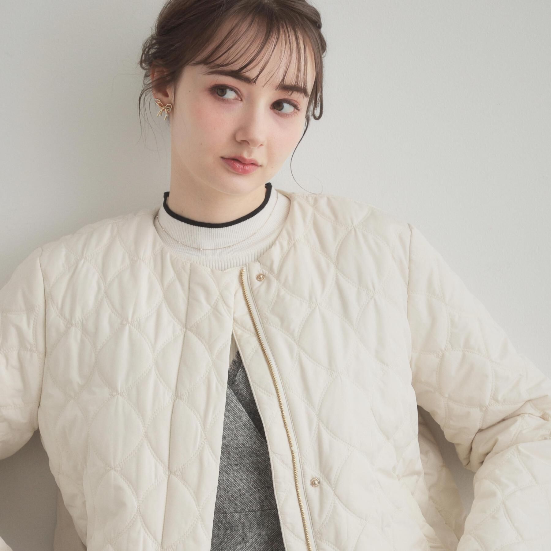 Couture broach「【春色追加・撥水・洗える】リボンキルティングジャケット」|ノーカラージャケット|