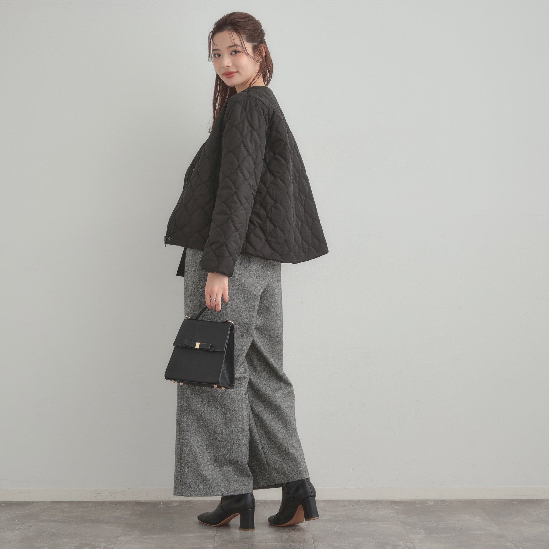 Couture broach「【春色追加・撥水・洗える】リボンキルティングジャケット」|ノーカラージャケット|