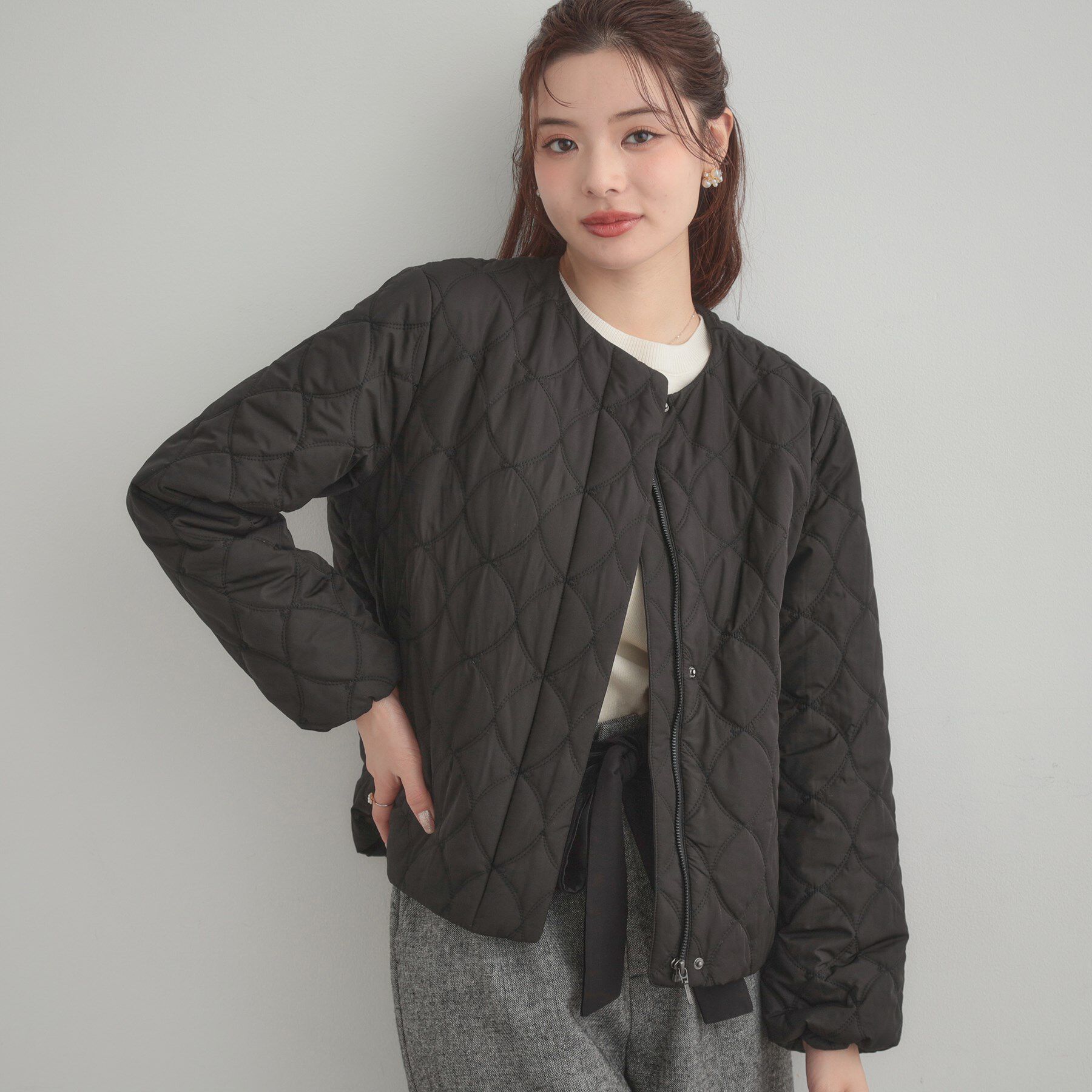 Couture broach「【春色追加・撥水・洗える】リボンキルティングジャケット」|ノーカラージャケット|