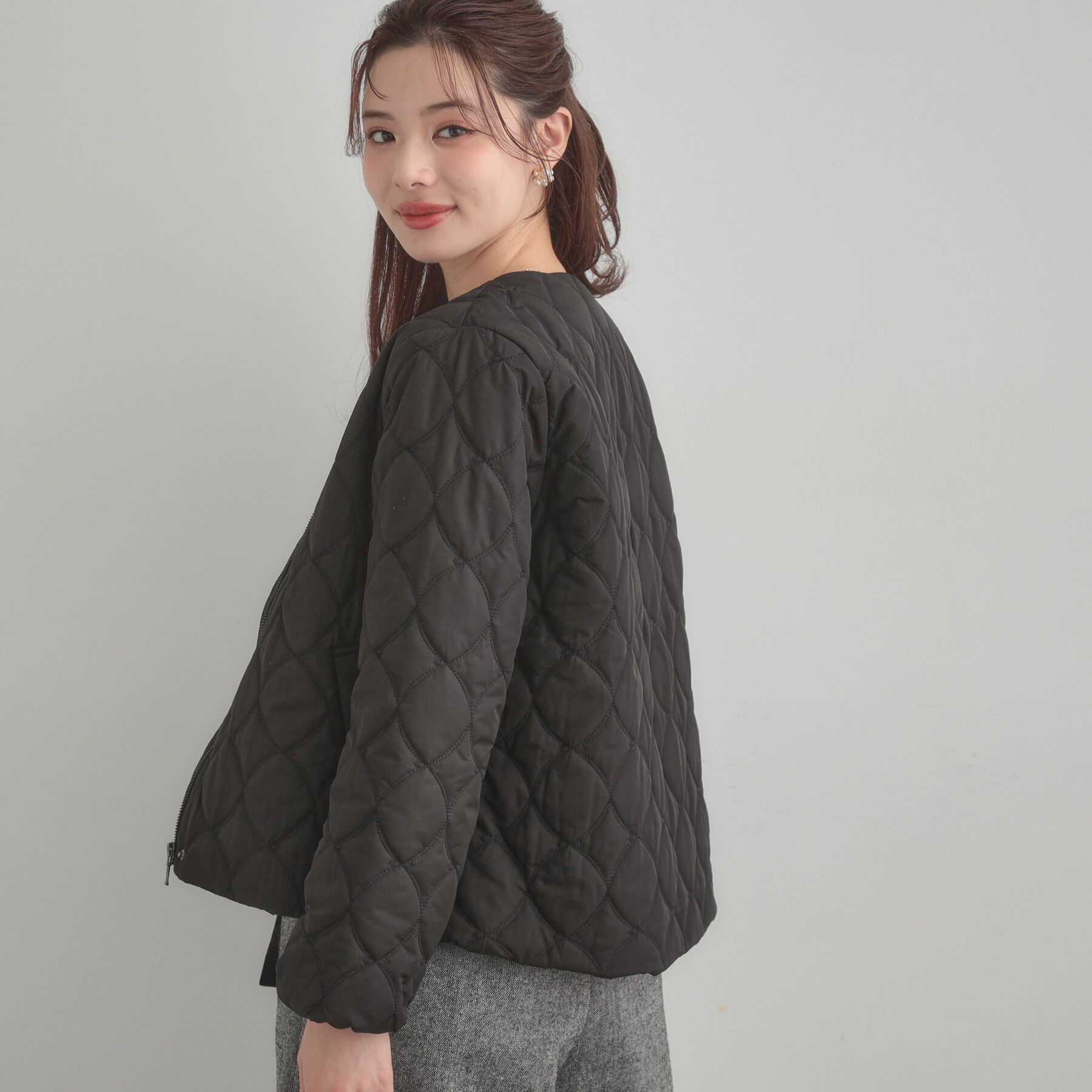 Couture broach「【春色追加・撥水・洗える】リボンキルティングジャケット」|ノーカラージャケット|