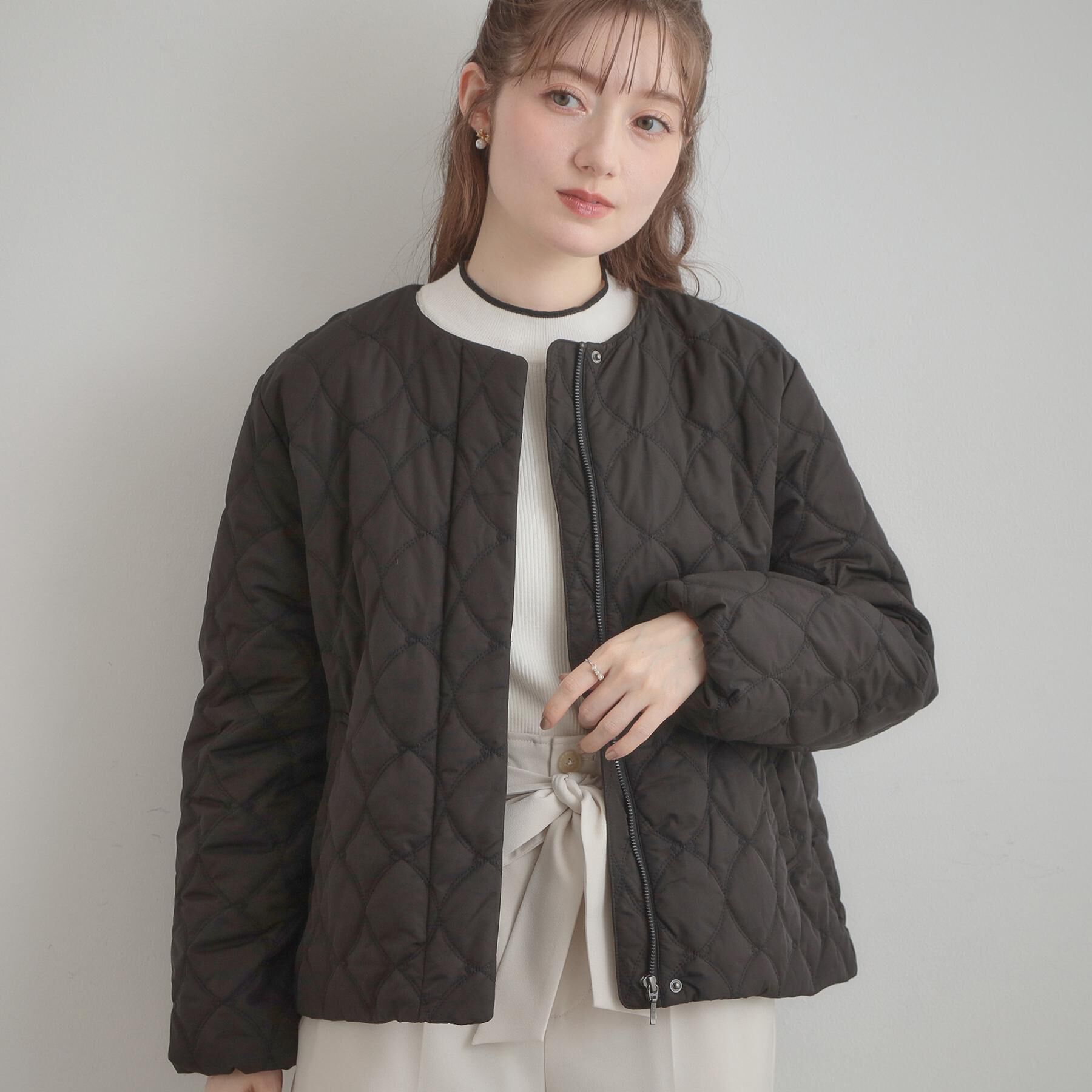 Couture broach「【春色追加・撥水・洗える】リボンキルティングジャケット」|ノーカラージャケット|