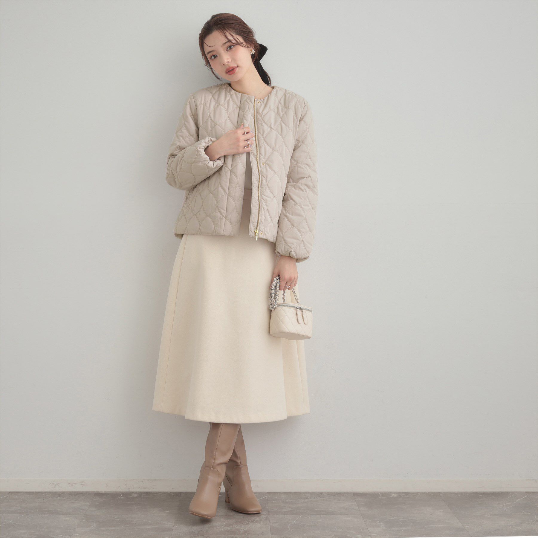 Couture broach「【春色追加・撥水・洗える】リボンキルティングジャケット」|ノーカラージャケット|