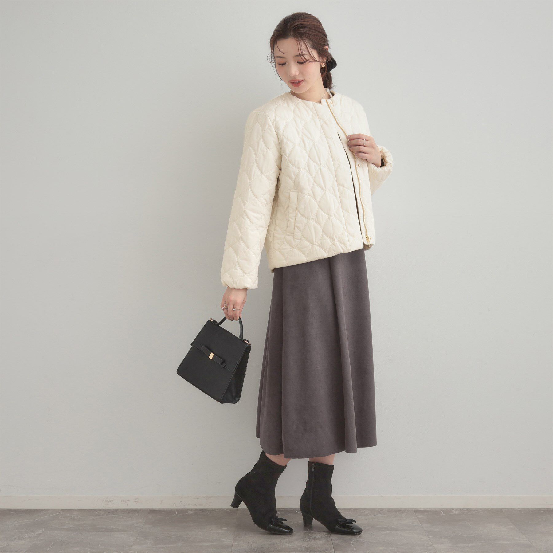 Couture broach「【春色追加・撥水・洗える】リボンキルティングジャケット」|ノーカラージャケット|