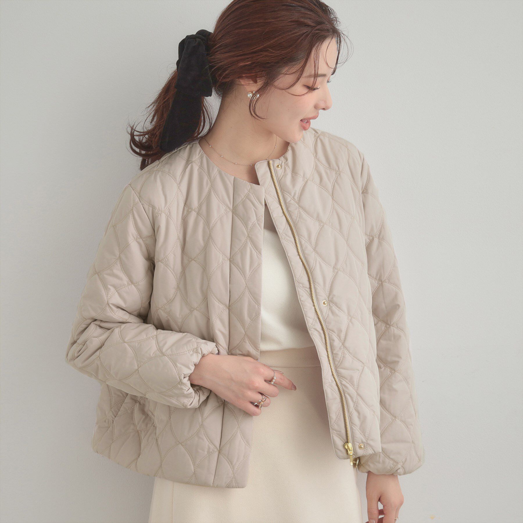 Couture broach「【春色追加・撥水・洗える】リボンキルティングジャケット」|ノーカラージャケット|