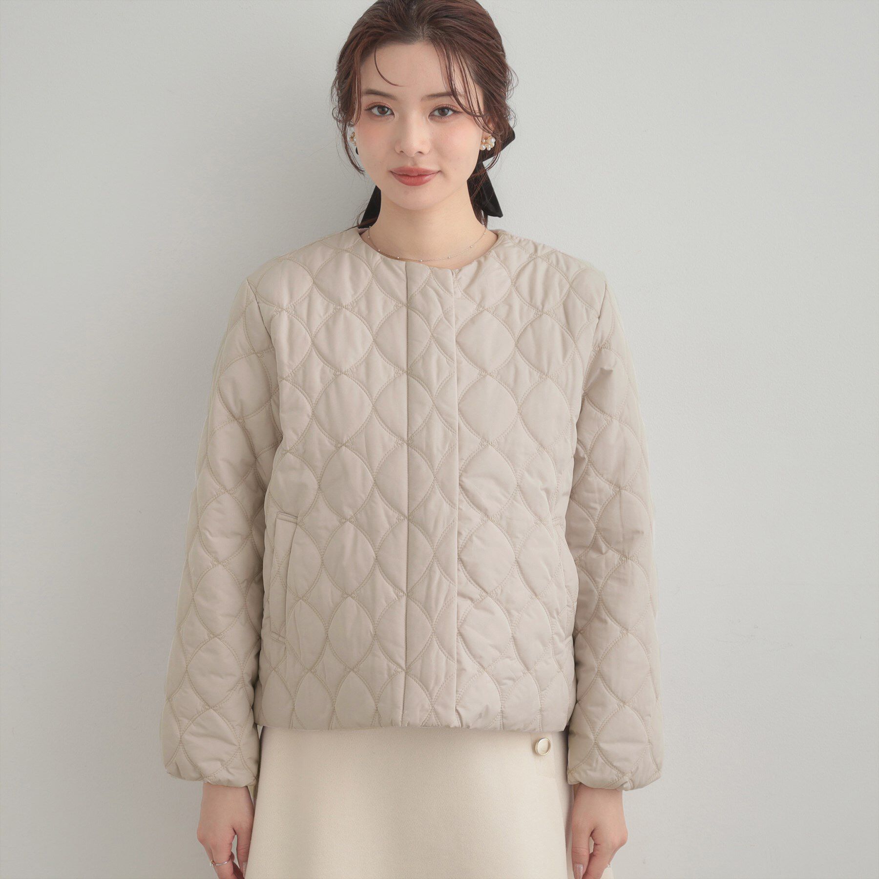 Couture broach「【春色追加・撥水・洗える】リボンキルティングジャケット」|ノーカラージャケット|