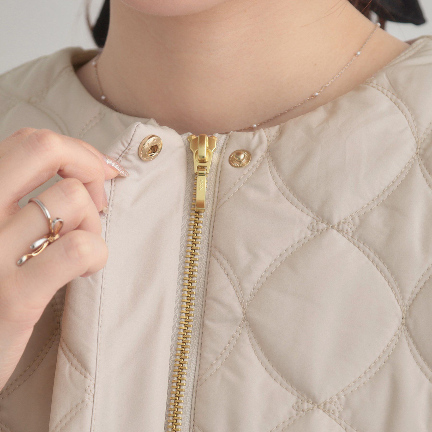 Couture broach「【春色追加・撥水・洗える】リボンキルティングジャケット」|ノーカラージャケット|