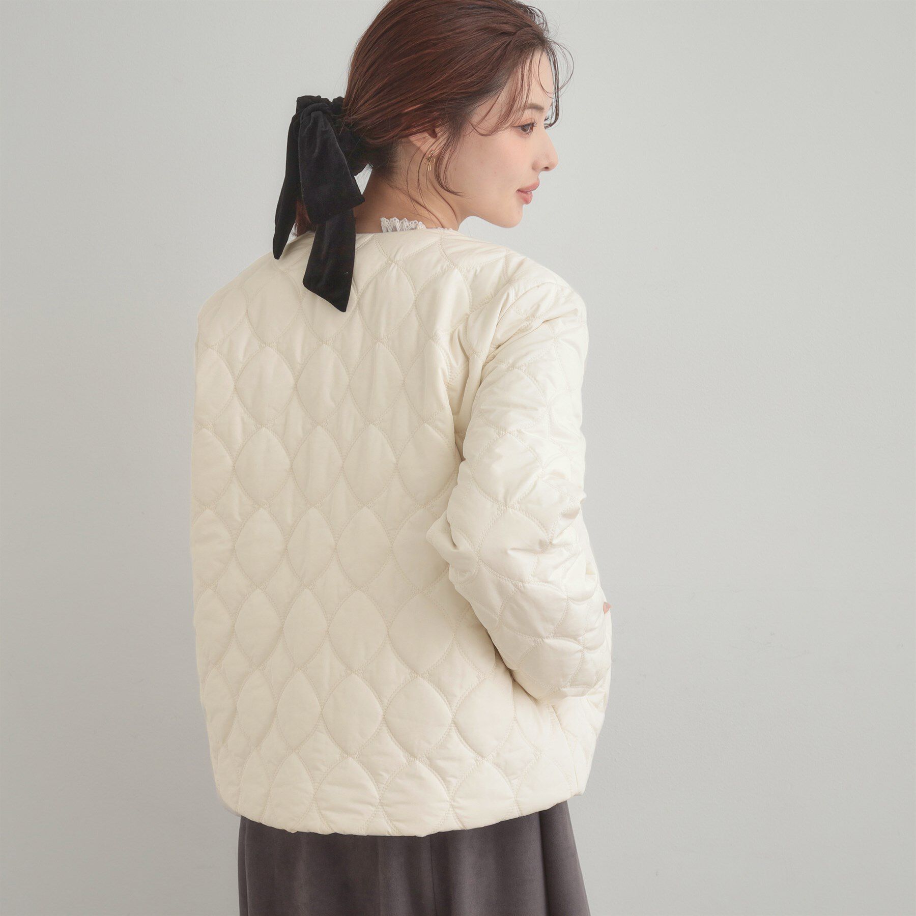 Couture broach「【春色追加・撥水・洗える】リボンキルティングジャケット」|ノーカラージャケット|