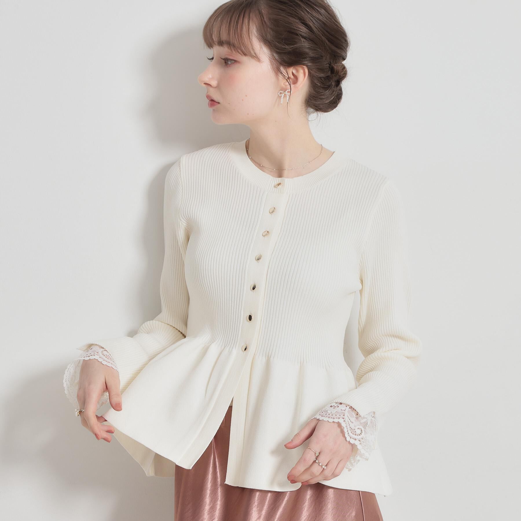 Couture broach「【大人かわいい・洗える】ペプラムニットカーディガン」|カーディガン|