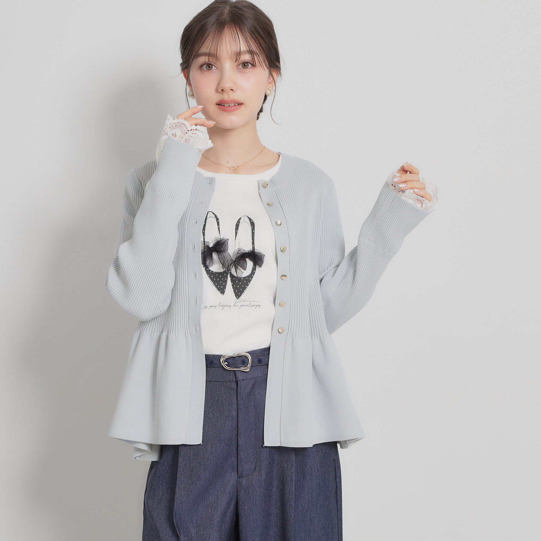 Couture broach「【大人かわいい・洗える】ペプラムニットカーディガン」|カーディガン|