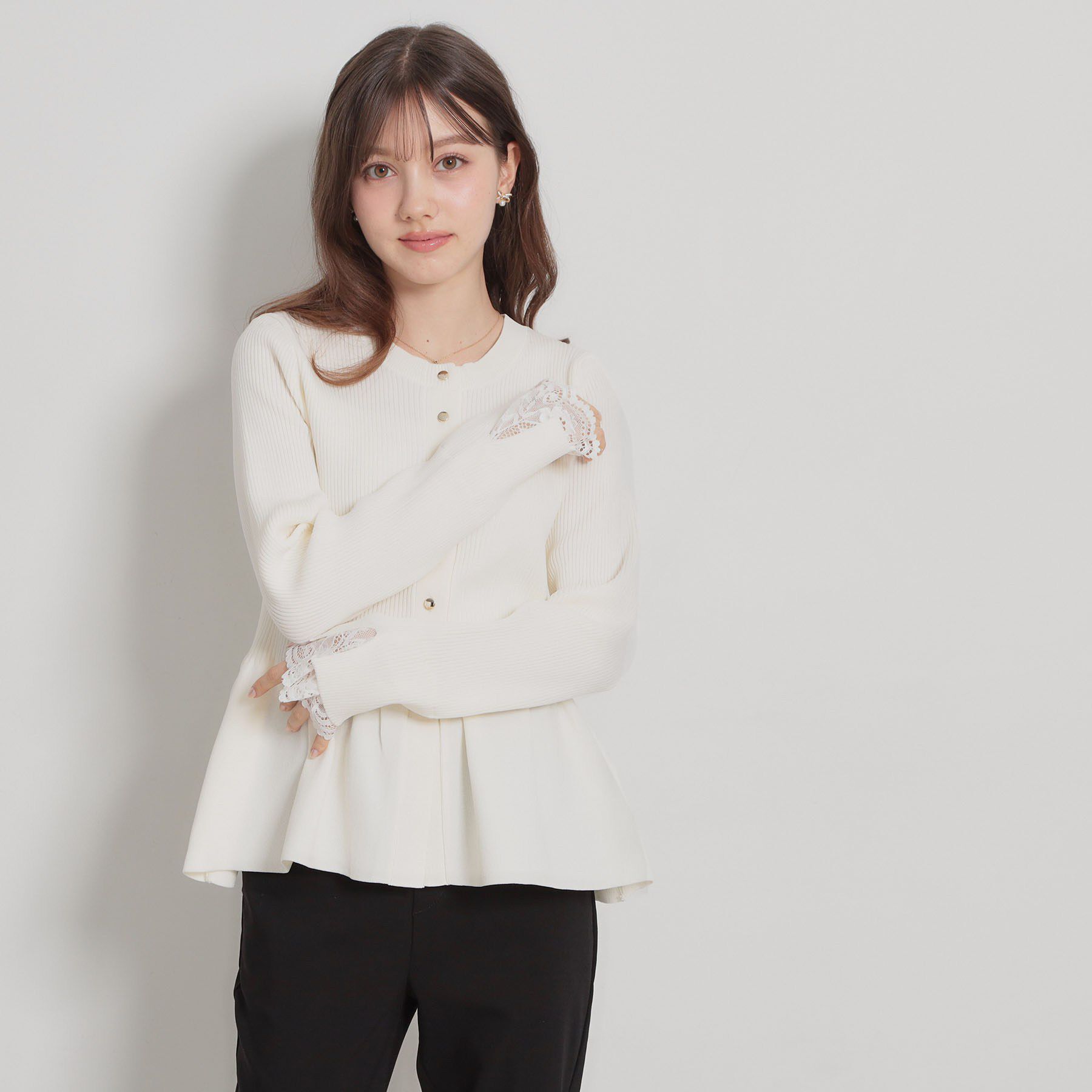 Couture broach「【大人かわいい・洗える】ペプラムニットカーディガン」|カーディガン|