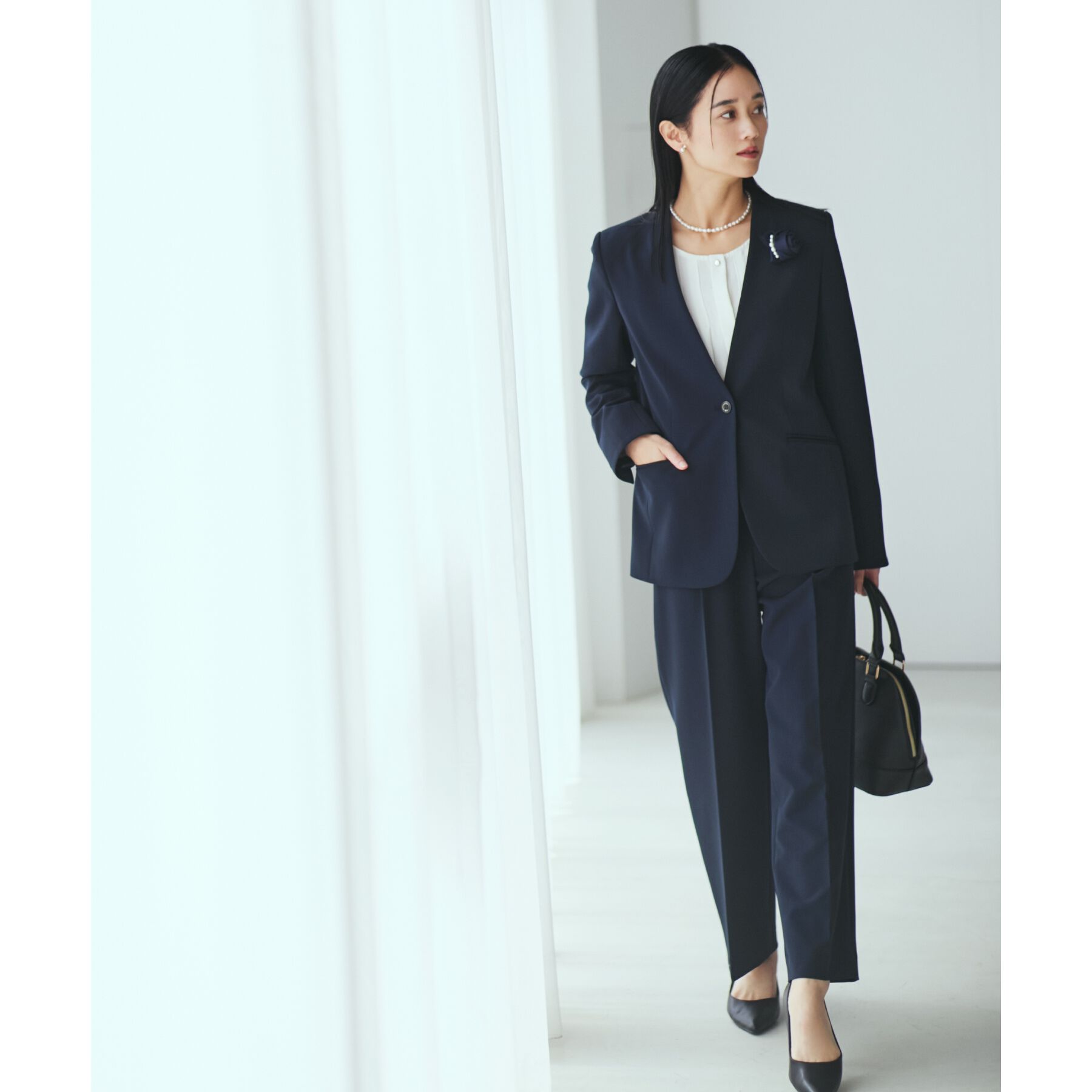 THE SHOP TK「【汚れ防止／シワになりにくい／セレモニー／通勤】ダブルクロスノーカラージャケット／洗える／サスティナ」|ノーカラージャケット|