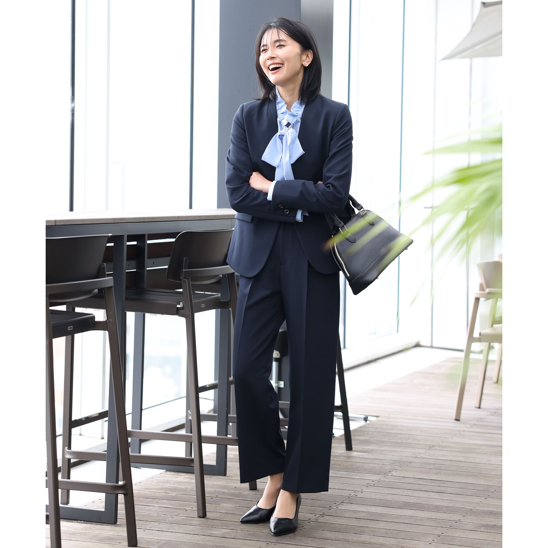 THE SHOP TK「【汚れ防止／シワになりにくい／セレモニー／通勤】ダブルクロスノーカラージャケット／洗える／サスティナ」|ノーカラージャケット|