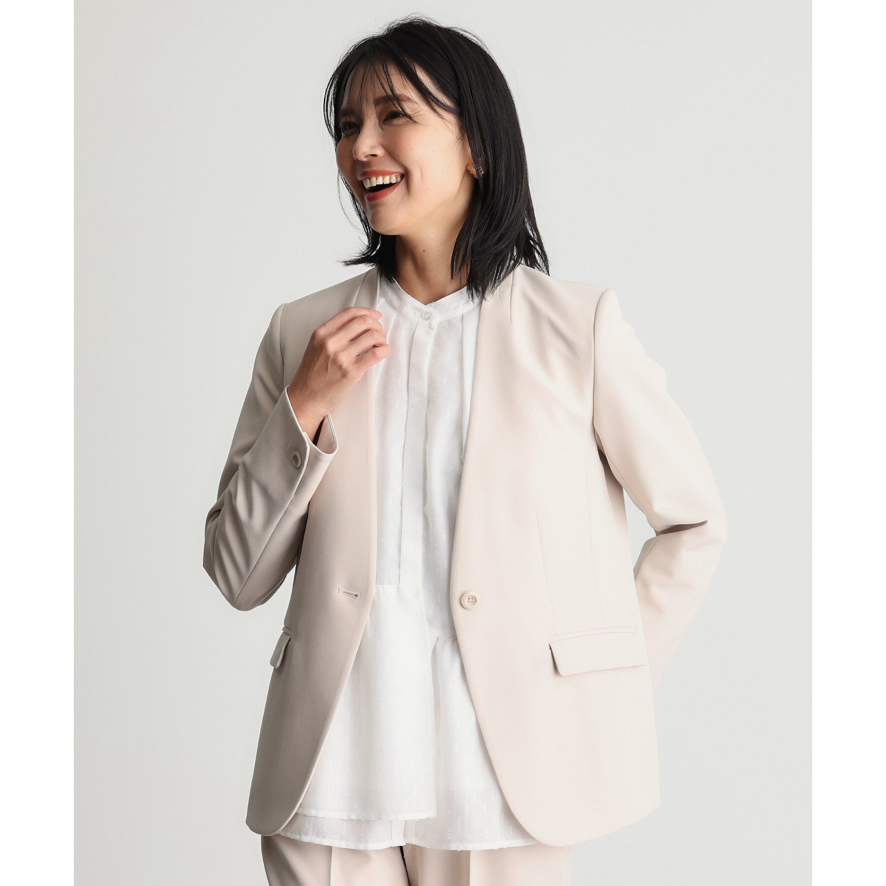 THE SHOP TK「【汚れ防止／シワになりにくい／セレモニー／通勤】ダブルクロスノーカラージャケット／洗える／サスティナ」|ノーカラージャケット|