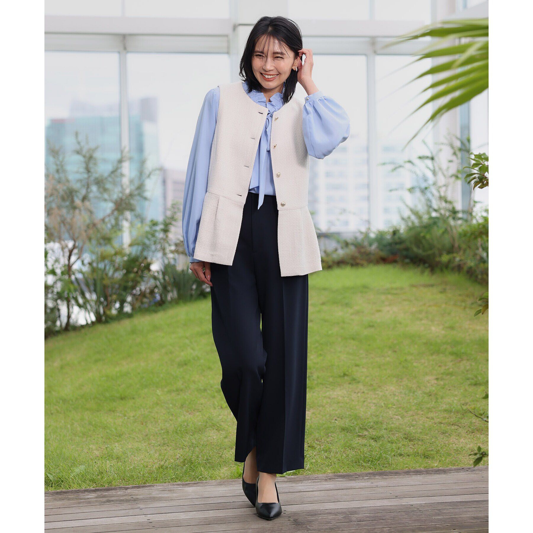 THE SHOP TK「【汚れ防止／シワになりにくい／セレモニー／通勤】ダブルクロスワイドパンツ／洗える／サスティナブル」|その他|