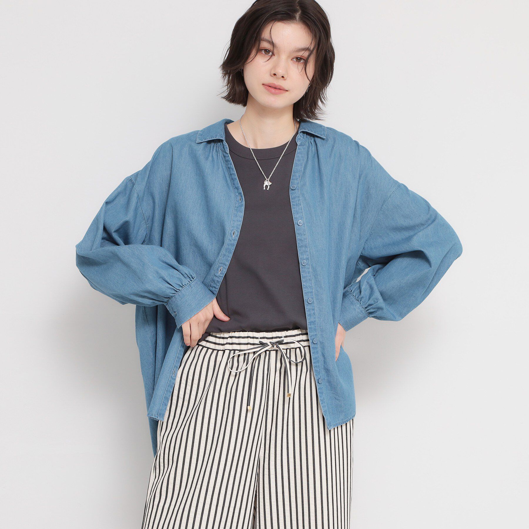 THE SHOP TK「【後ろ姿もサマになる】バックシャーリングシャツ」|シャツ・ブラウス|ブルー(091)