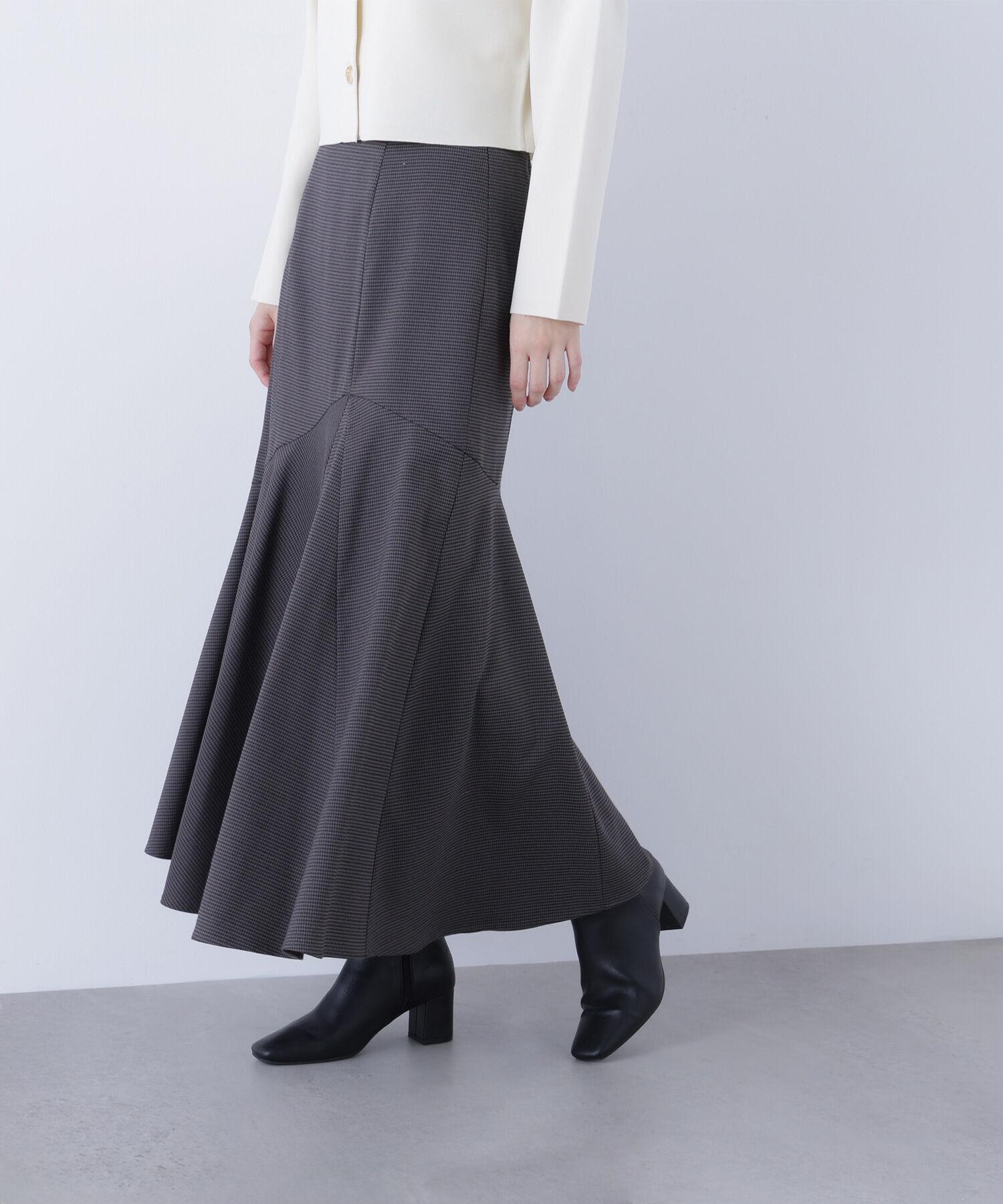  「アシメチェックマーメイドスカート」|スカート|チャコール系2
