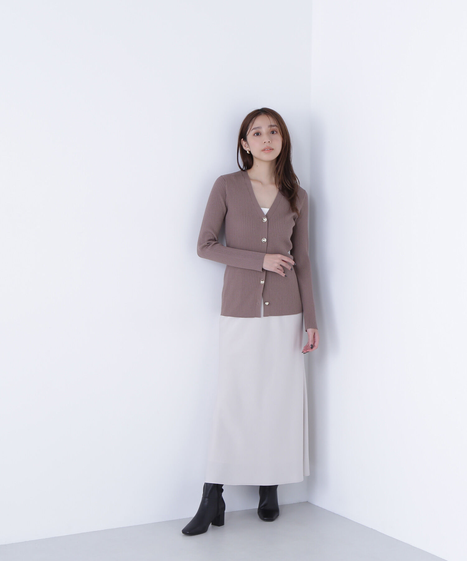  「ゴールドボタンリブカーディガン」|ニット・セーター|