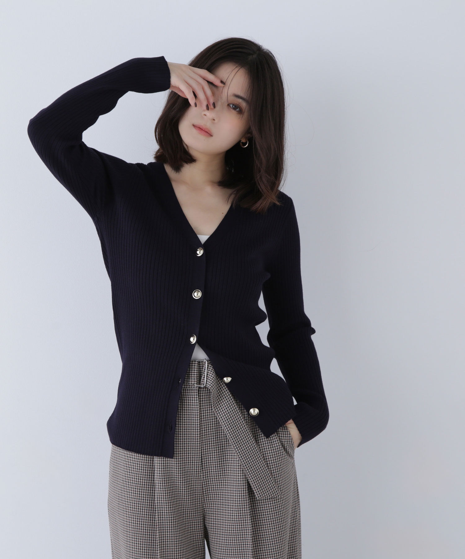  「ゴールドボタンリブカーディガン」|ニット・セーター|