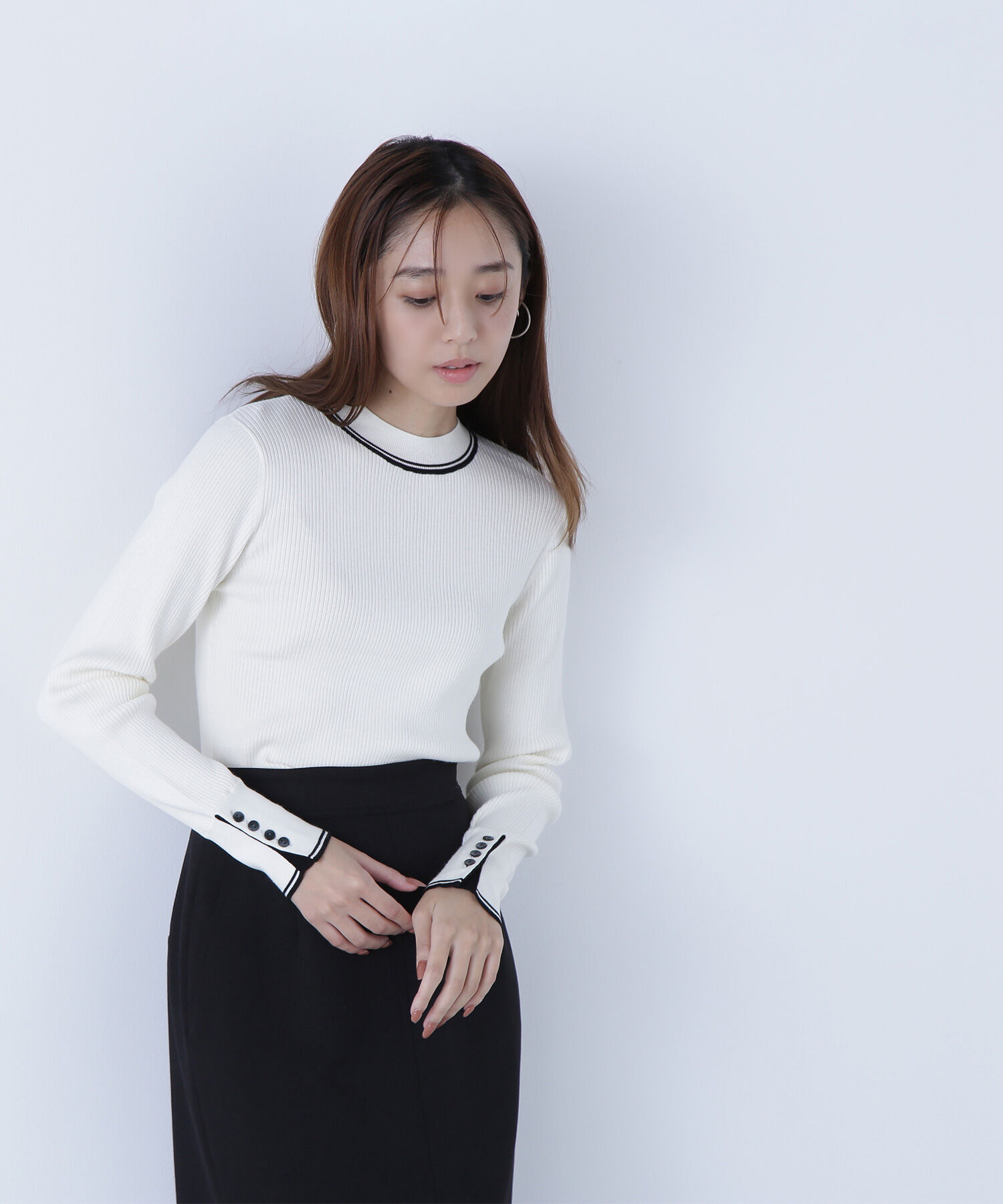  「バイカラーラインリブニット」|ニット・セーター|