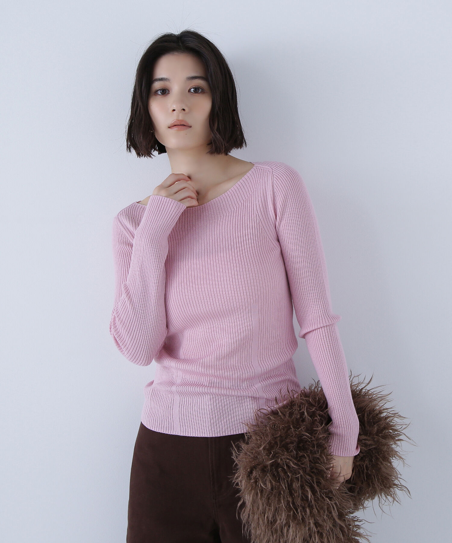  「ウールブレンドニットシリーズ ボートネック」|ニット・セーター|ピンク