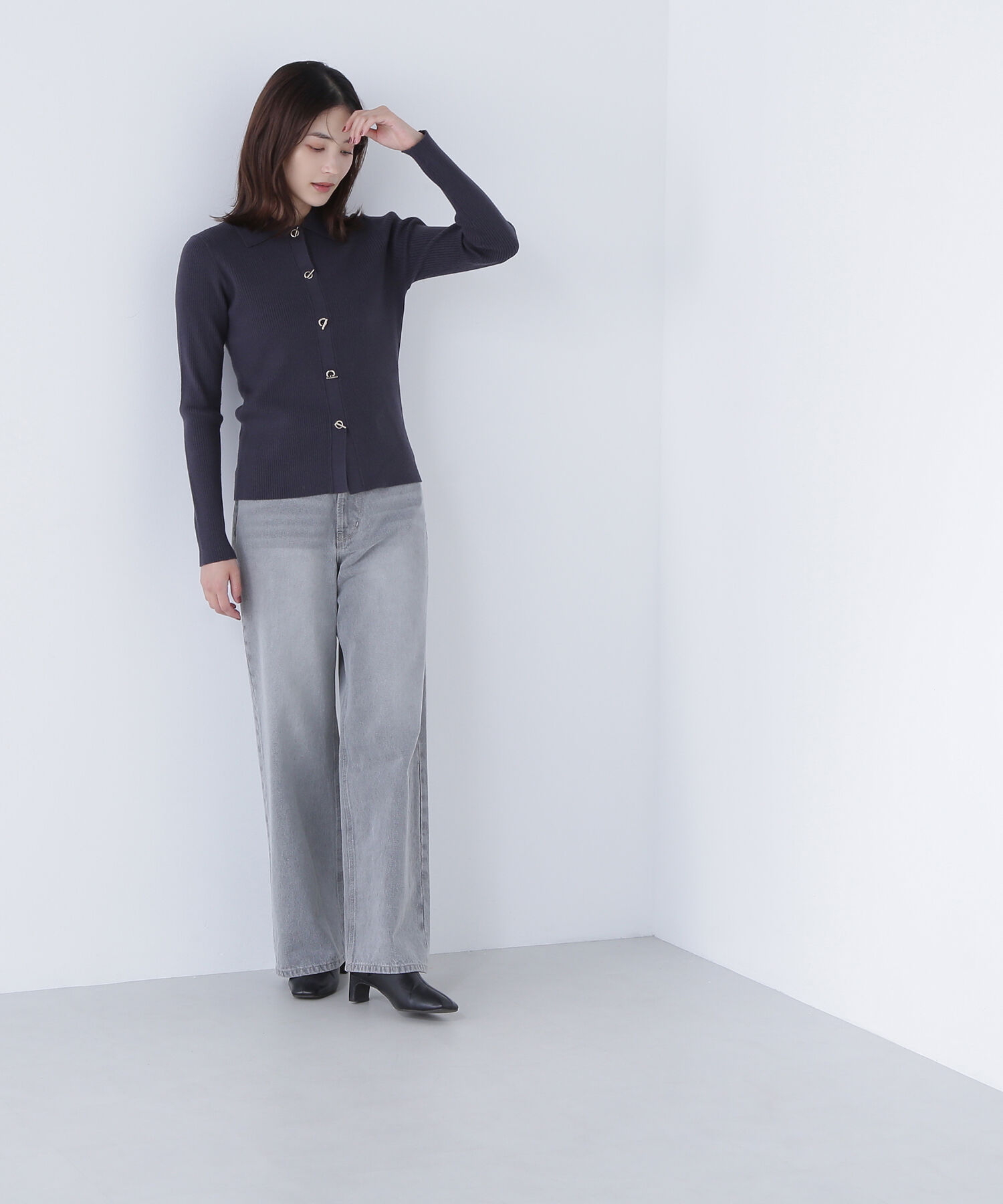  「ハトメボタンポロカラーニット」|ニット・セーター|