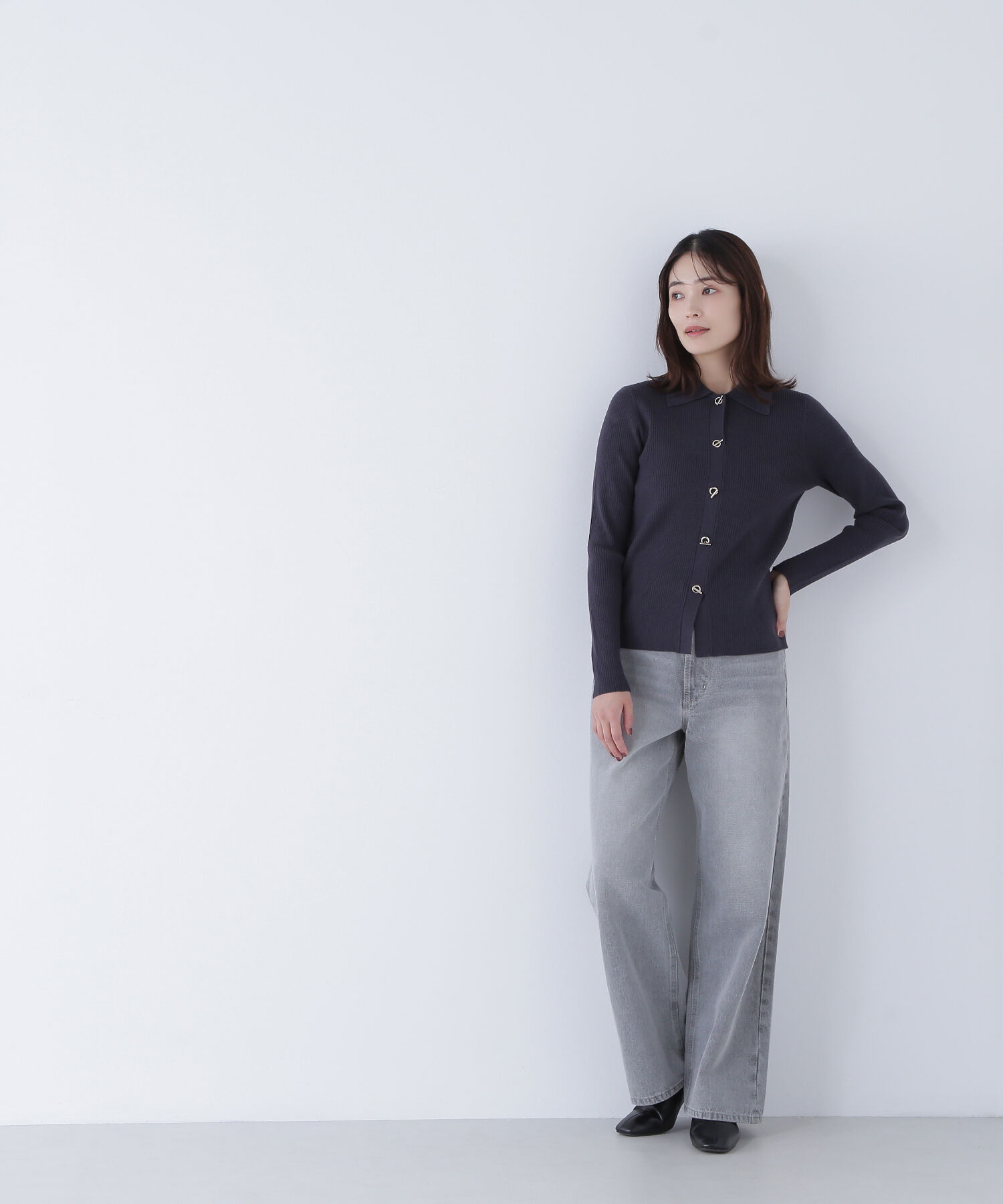  「ハトメボタンポロカラーニット」|ニット・セーター|