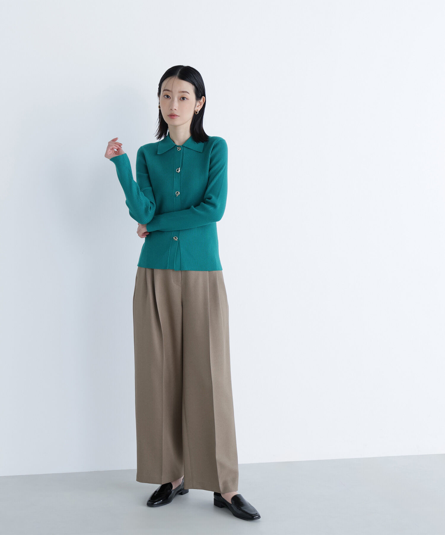  「ハトメボタンポロカラーニット」|ニット・セーター|