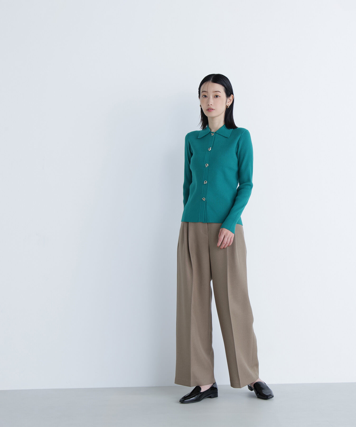  「ハトメボタンポロカラーニット」|ニット・セーター|