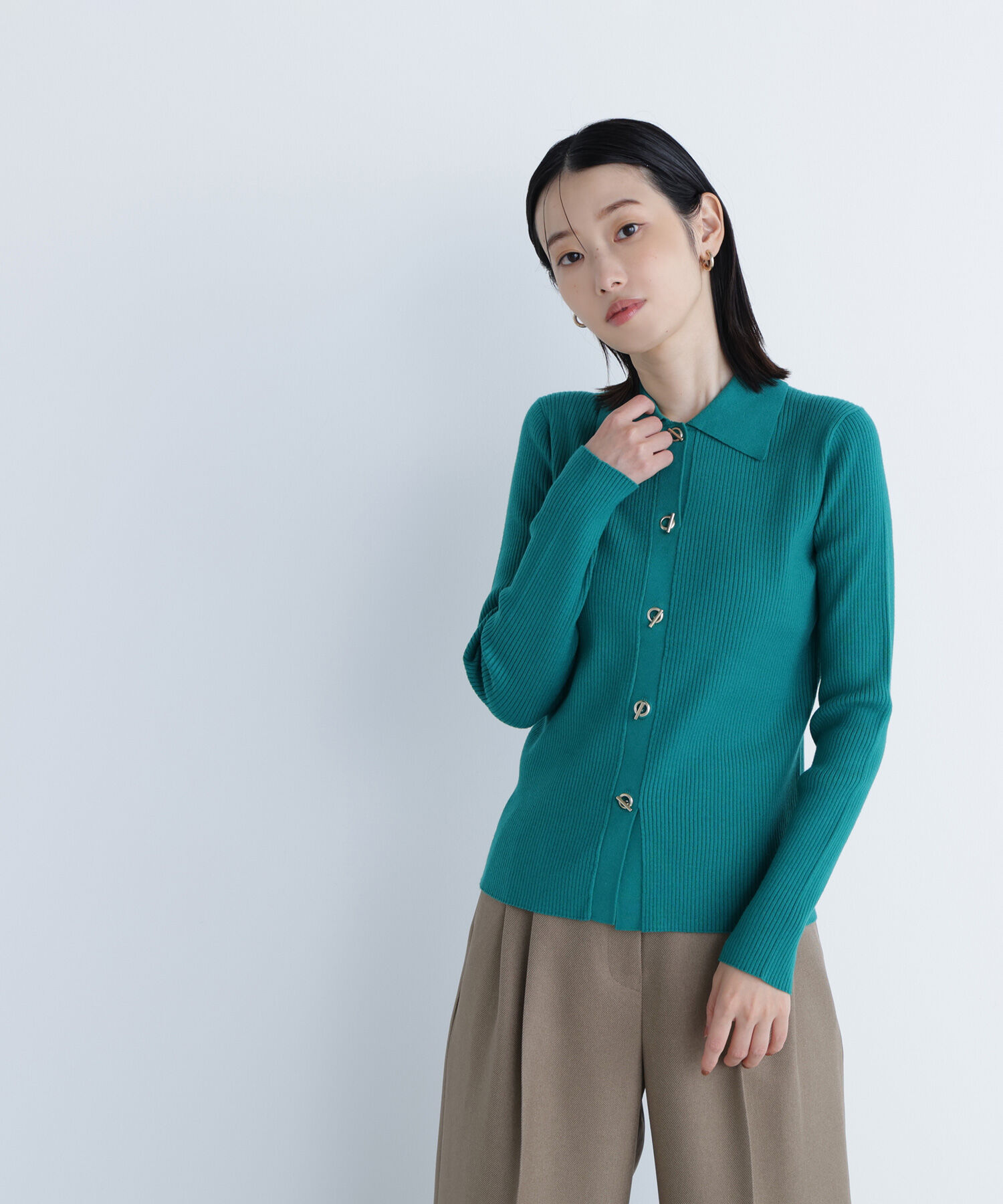  「ハトメボタンポロカラーニット」|ニット・セーター|