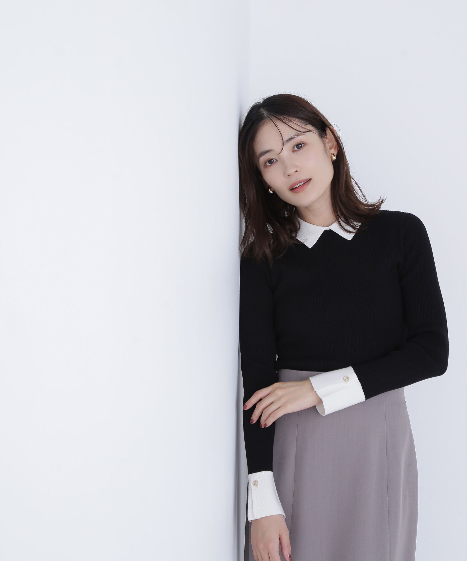  「襟付ベーシックリブニット」|ニット・セーター|