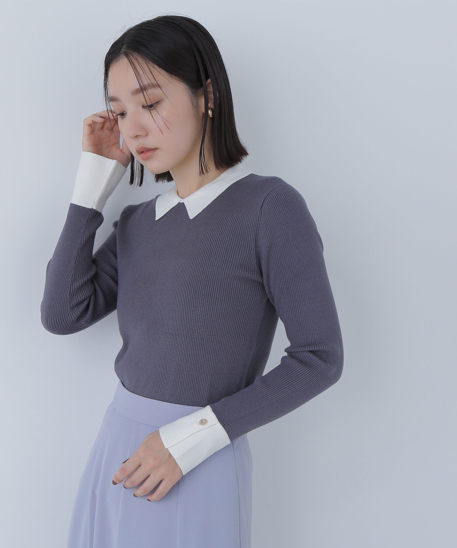  「襟付ベーシックリブニット」|ニット・セーター|