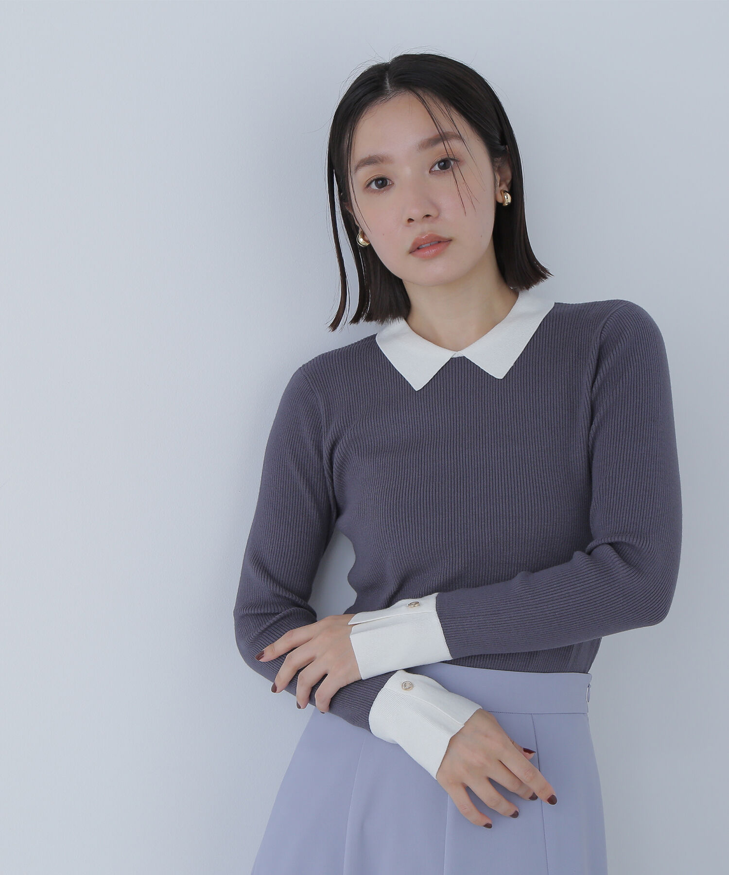  「襟付ベーシックリブニット」|ニット・セーター|