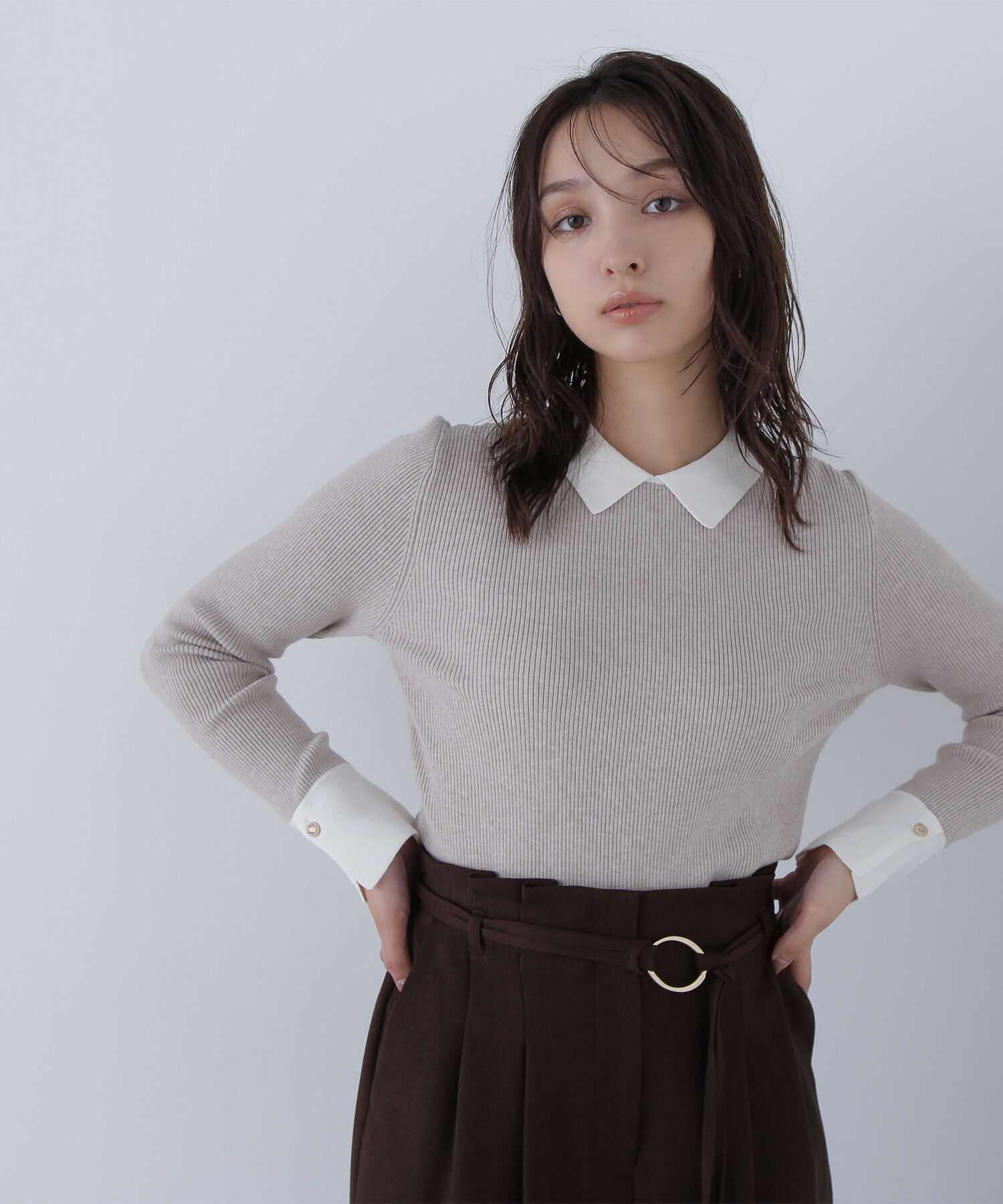  「襟付ベーシックリブニット」|ニット・セーター|