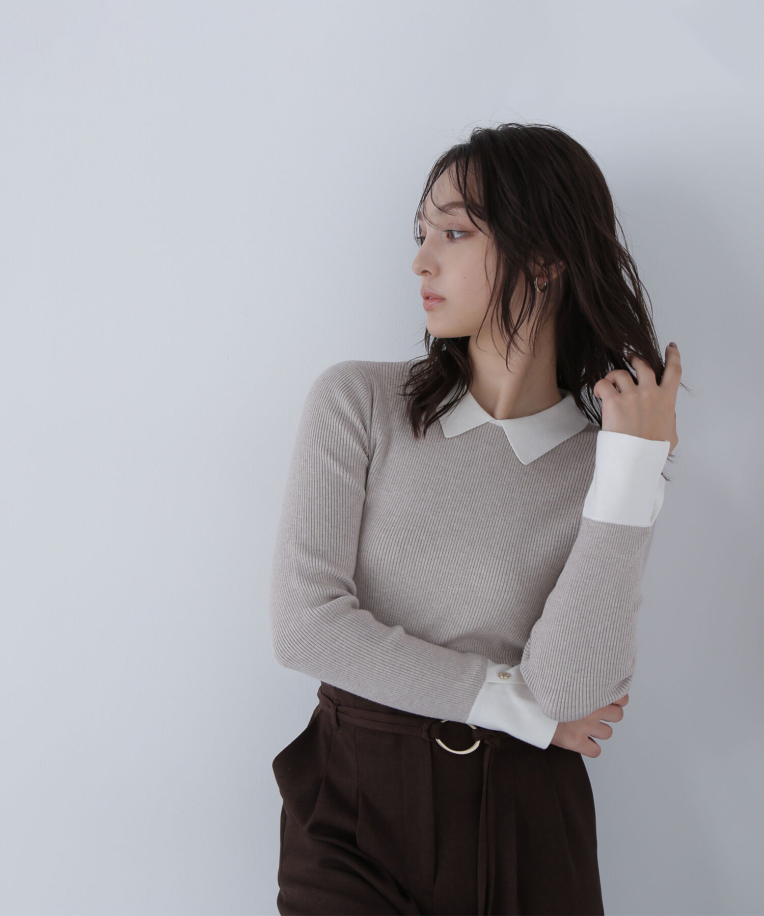  「襟付ベーシックリブニット」|ニット・セーター|