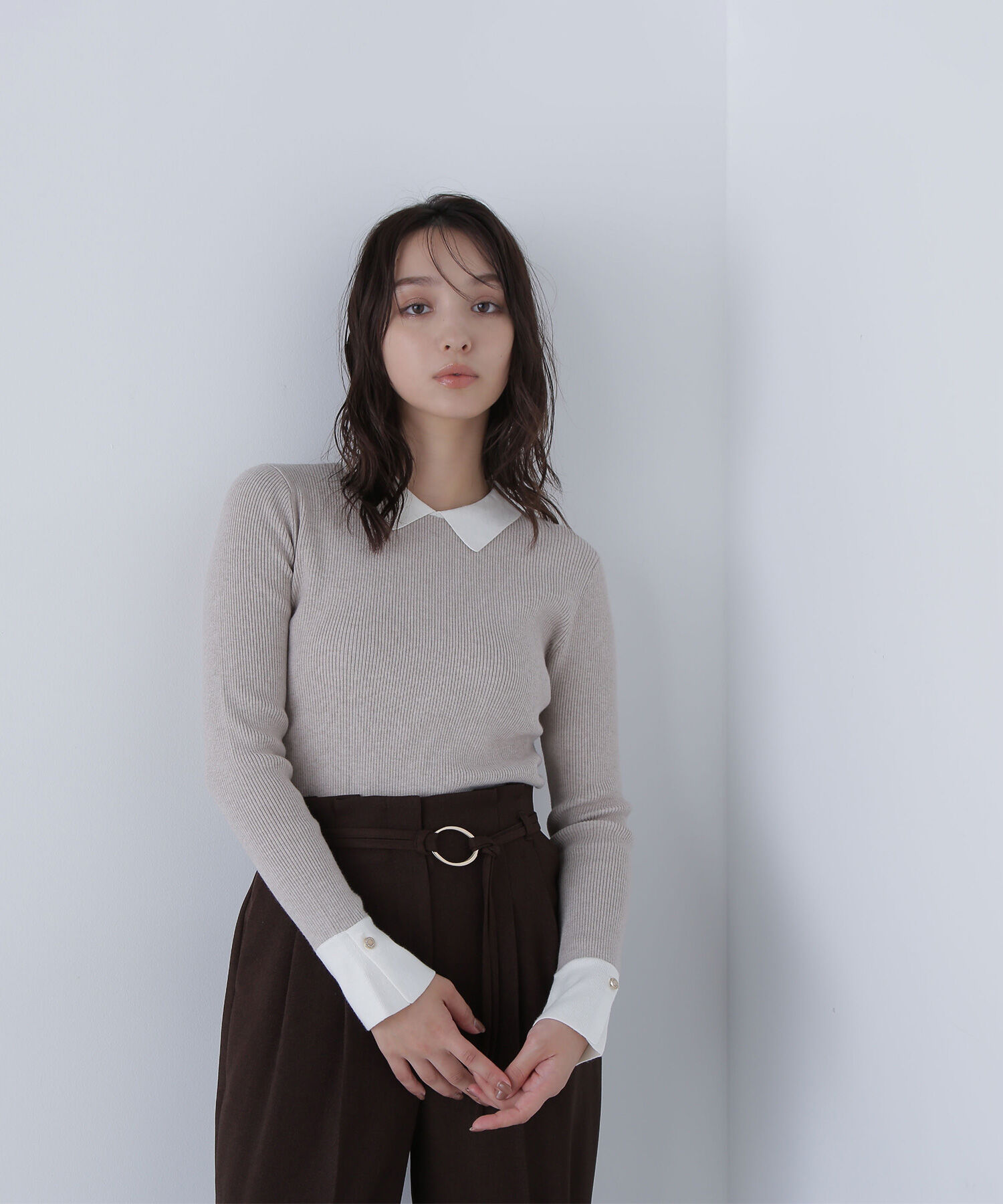  「襟付ベーシックリブニット」|ニット・セーター|