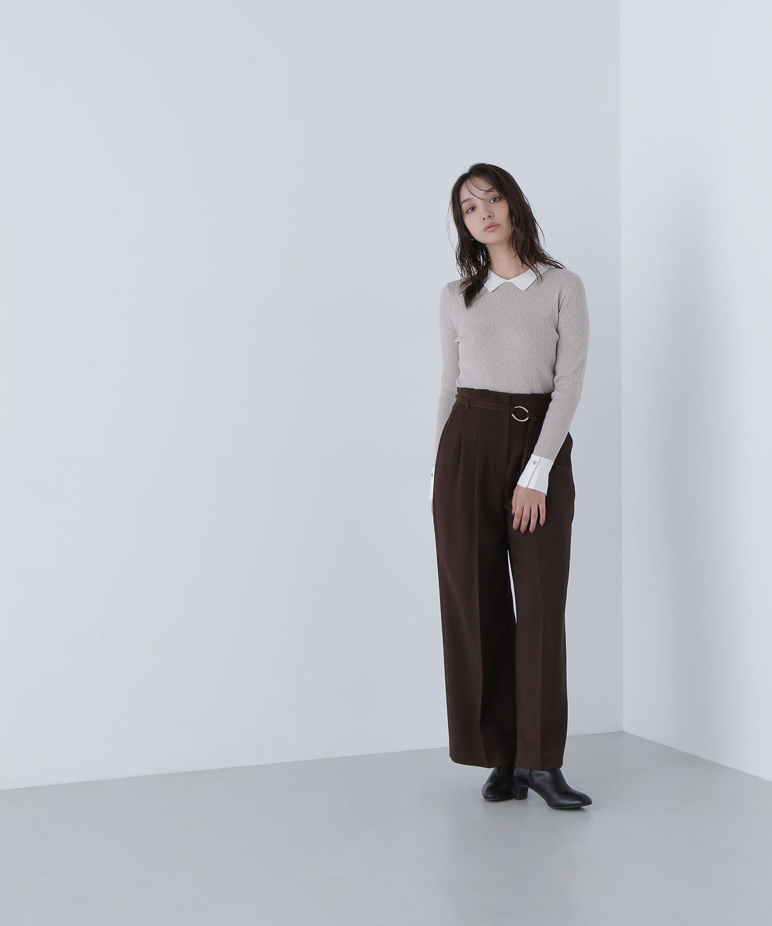  「襟付ベーシックリブニット」|ニット・セーター|