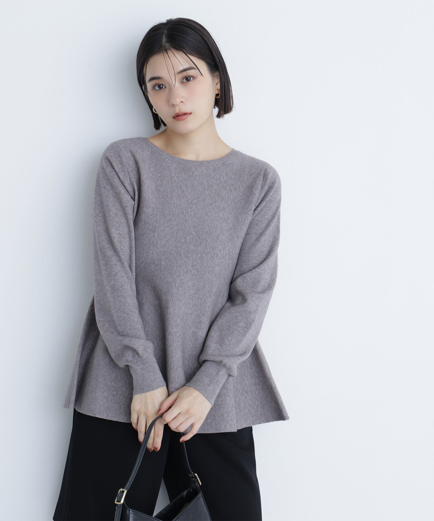  「ペプラムチュニックニット」|ニット・セーター|グレー