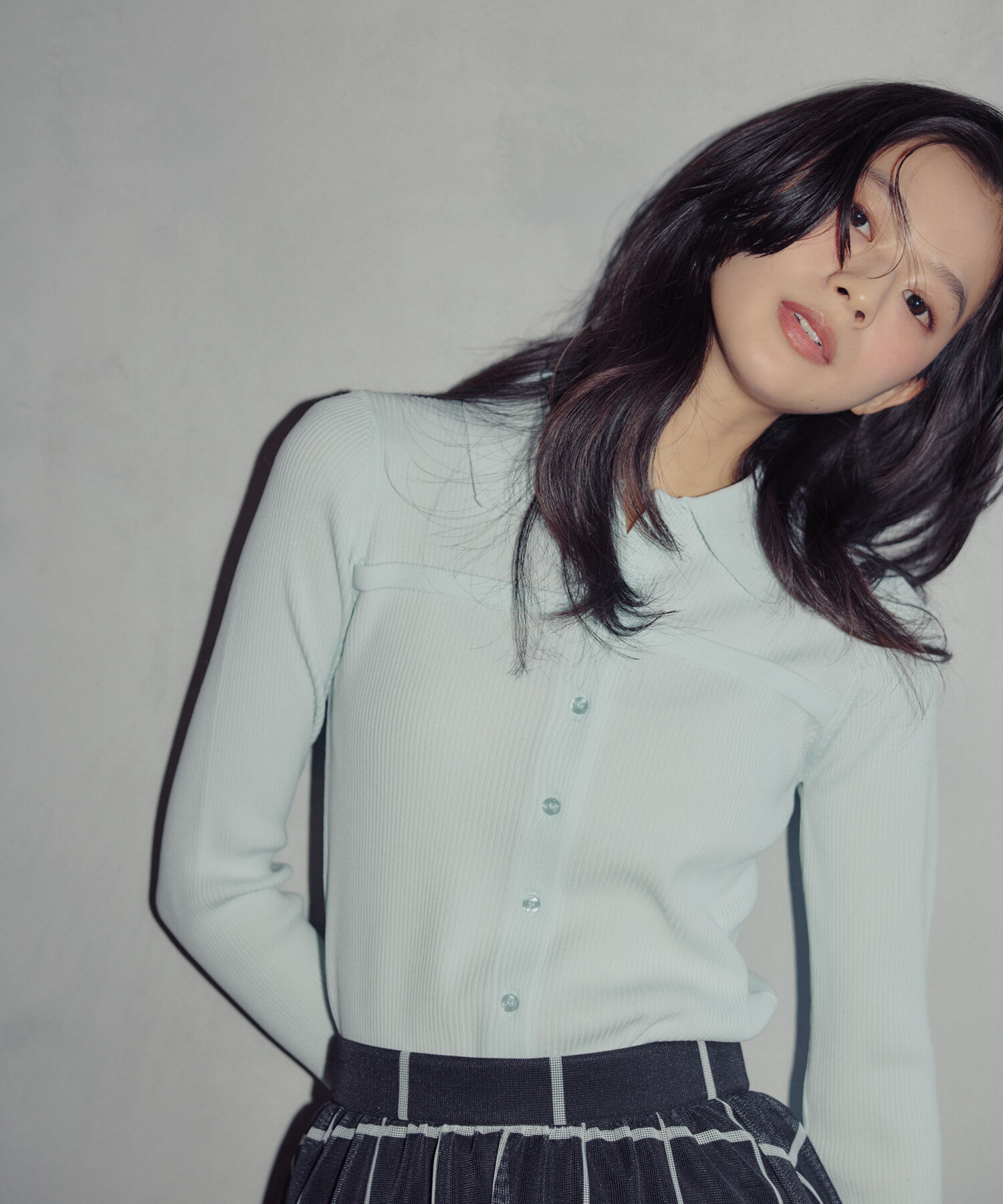  「ヨーク切替ポロニット」|ニット・セーター|ライトブルー