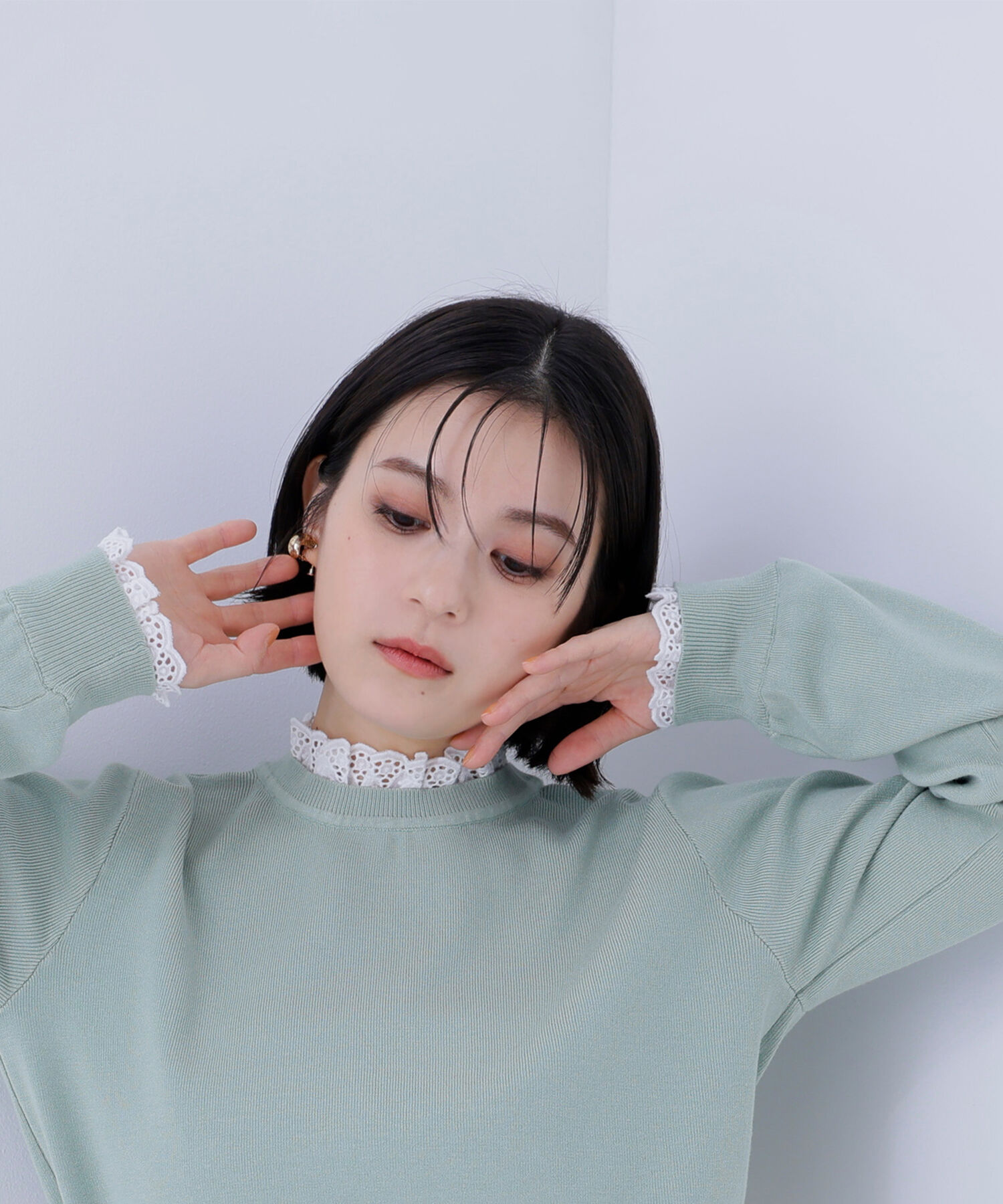  「レースフリルドッキングニット」|ニット・セーター|ミントグリー
