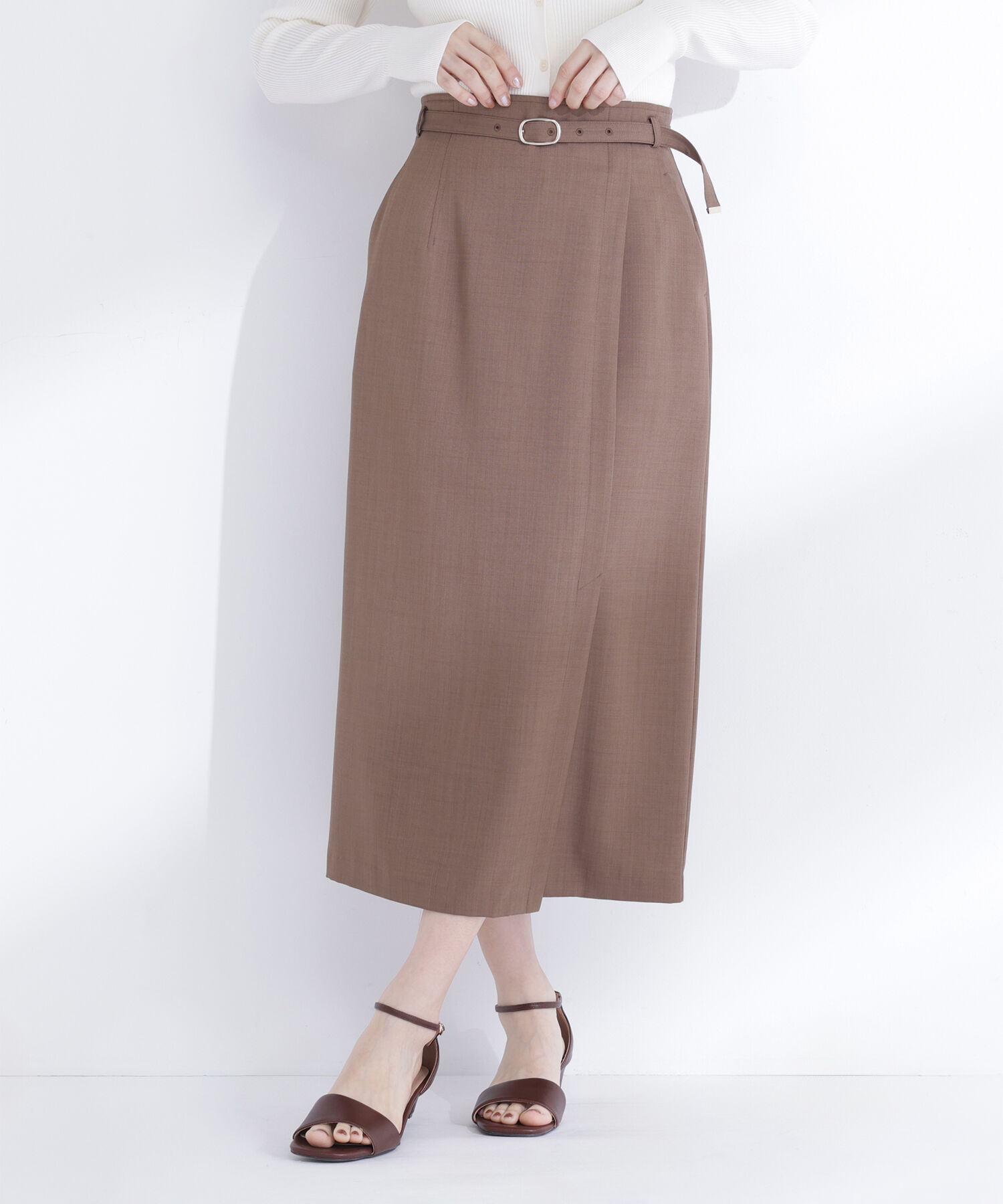  「ベルテッドナロースカート」|スカート|モカ