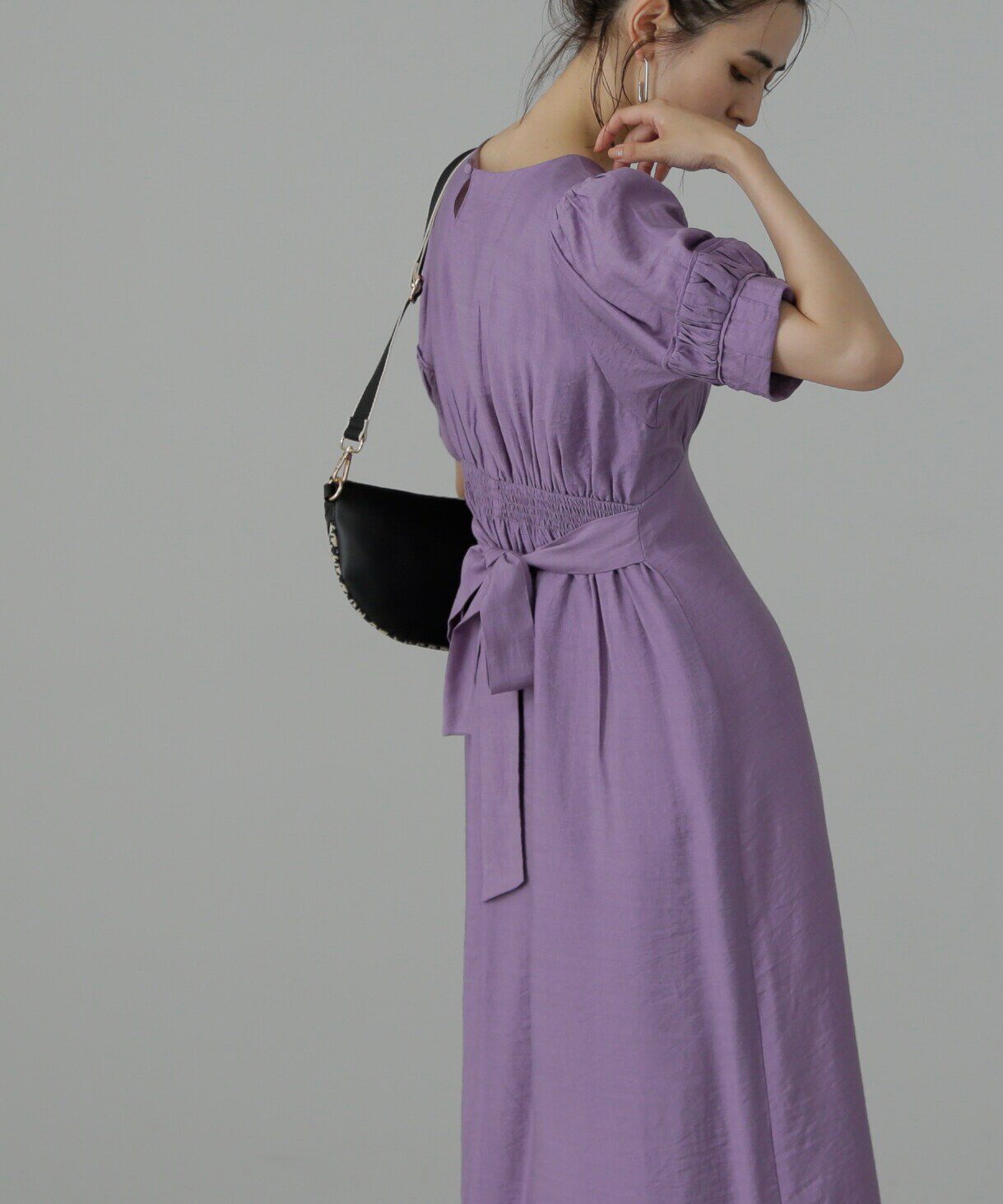 「パフスリーブバックリボンワンピース」|ワンピース|パープル