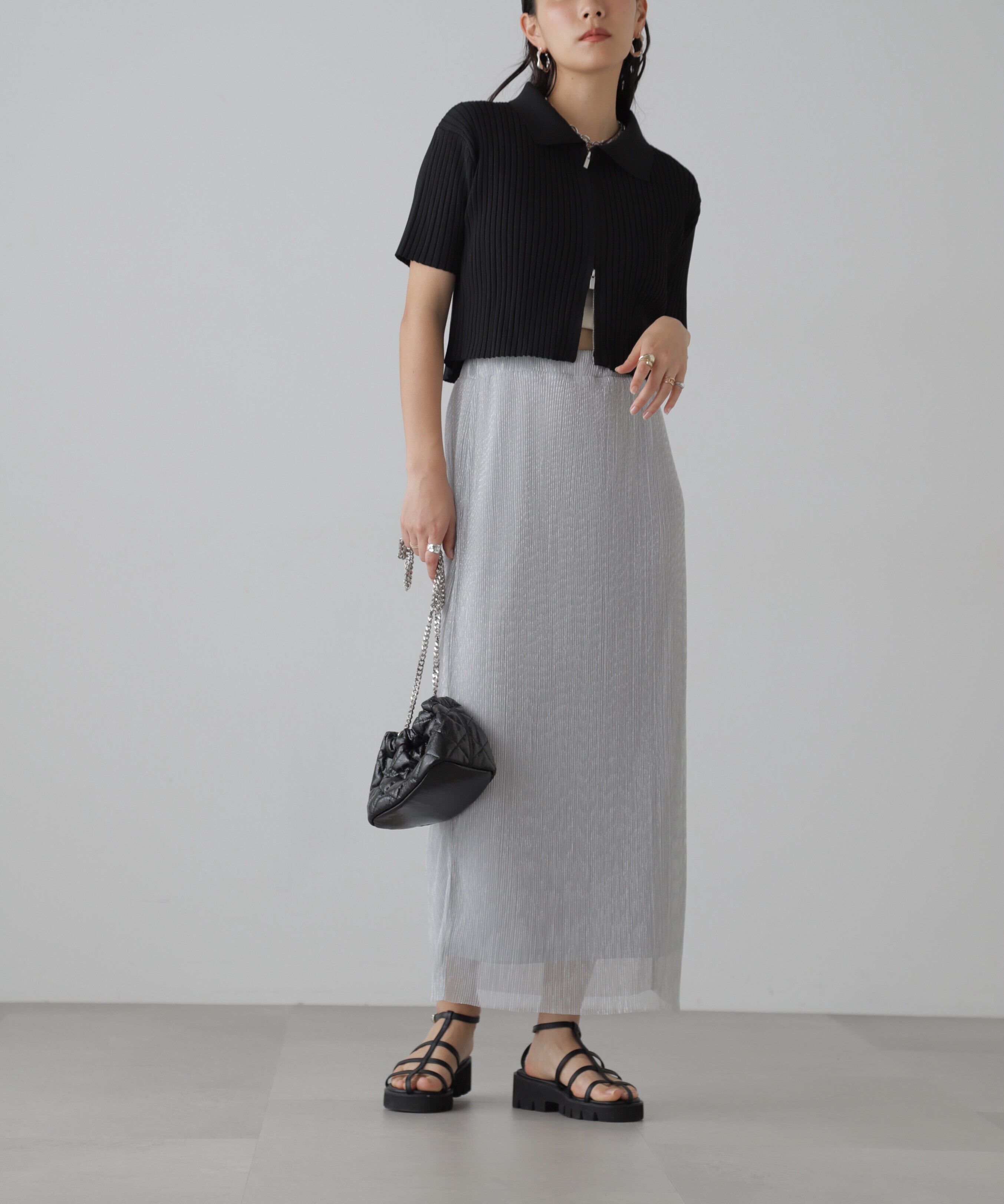  「襟付き半袖ジップニットカーディガン」|ニット・セーター|