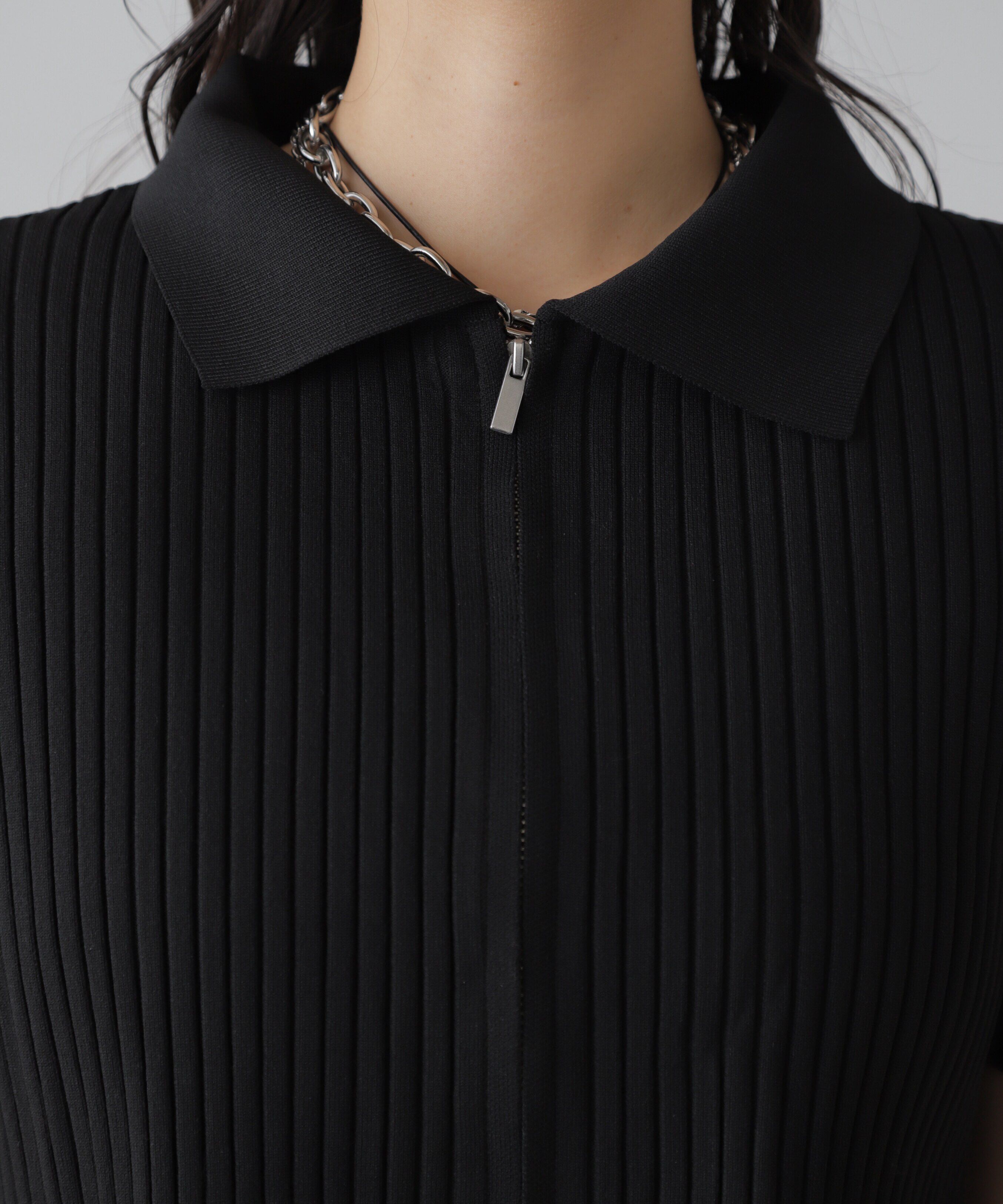  「襟付き半袖ジップニットカーディガン」|ニット・セーター|