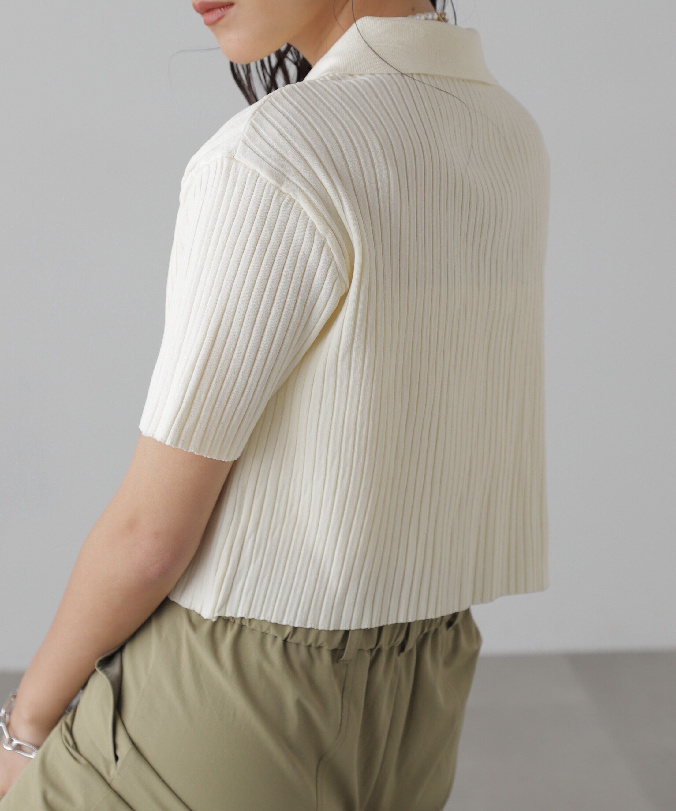  「襟付き半袖ジップニットカーディガン」|ニット・セーター|